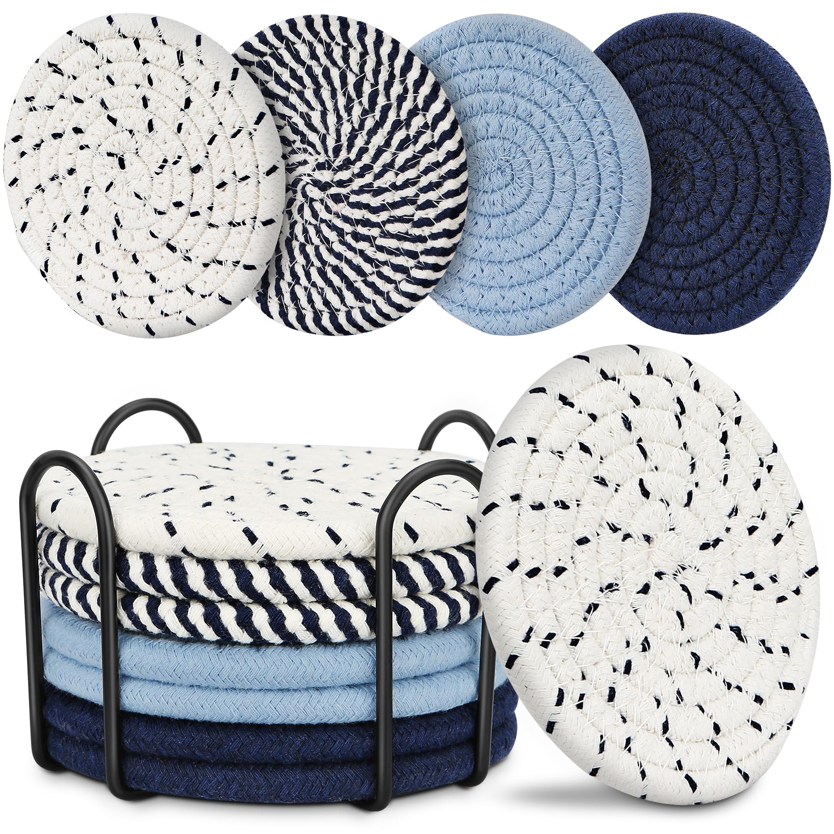 Blue Coaster, Drink Coasters, 8 PackCup Coasters, Kitchen Table Decor, Table Decor for Living Room, Bar Accessories for The Home Bar Set, Coaster Set for Wooden Tabletop Protection Table