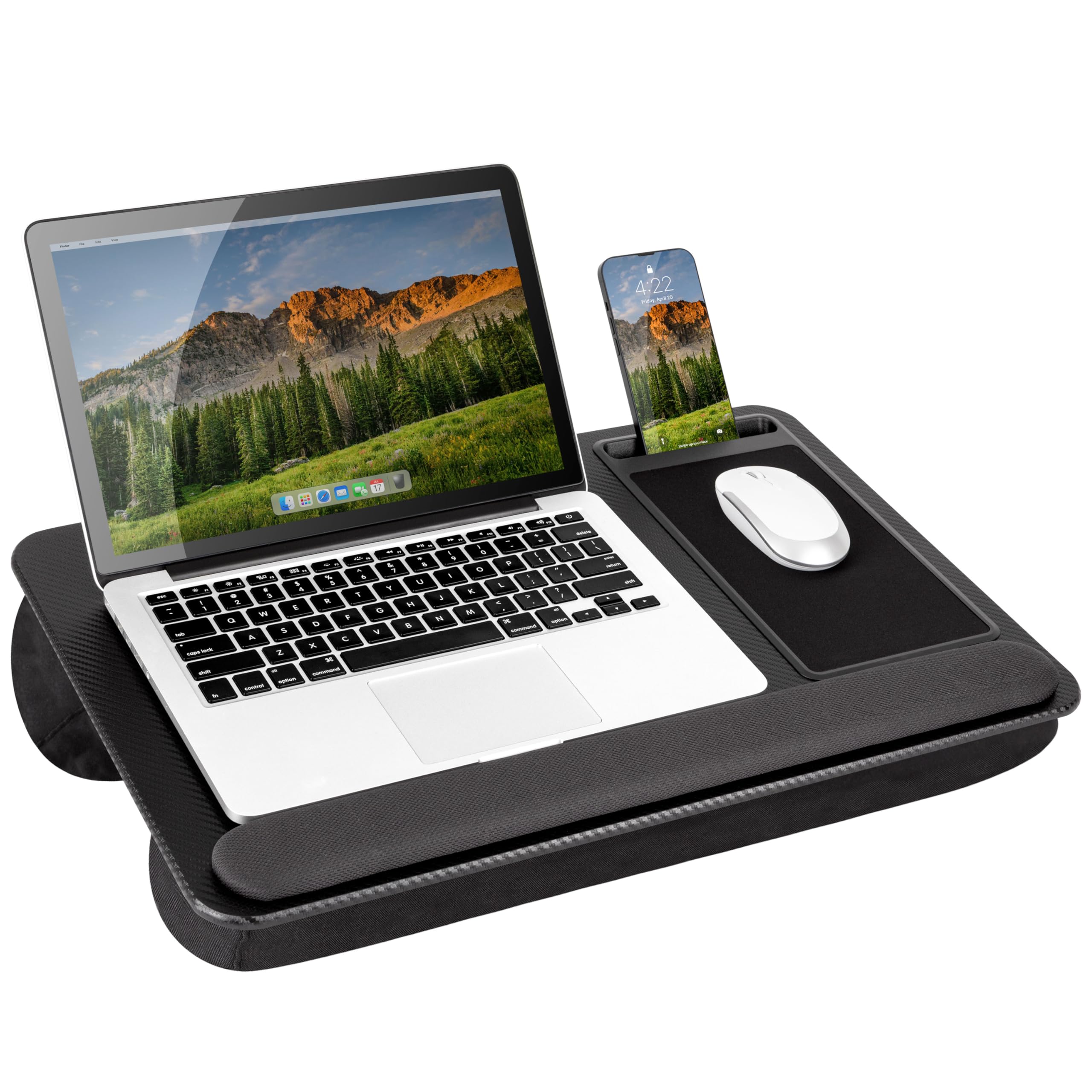 LAPGEAR Home Office Pro Lap Desk with Wrist Rest and Mouse Pad - Black Carbon