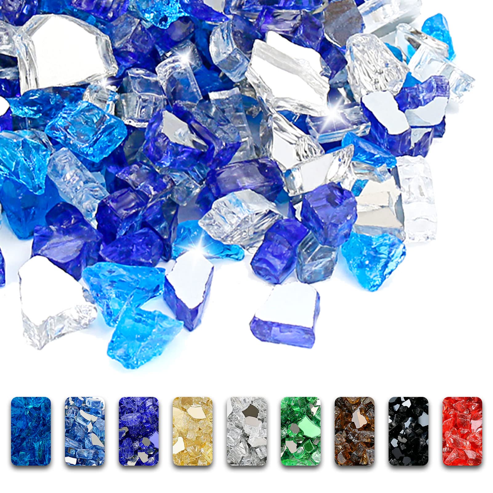 Fire Glass for Fire Pit — 1/2 Inch, 10 lb Bags (Bahama Blend / Ultra Clear Options)