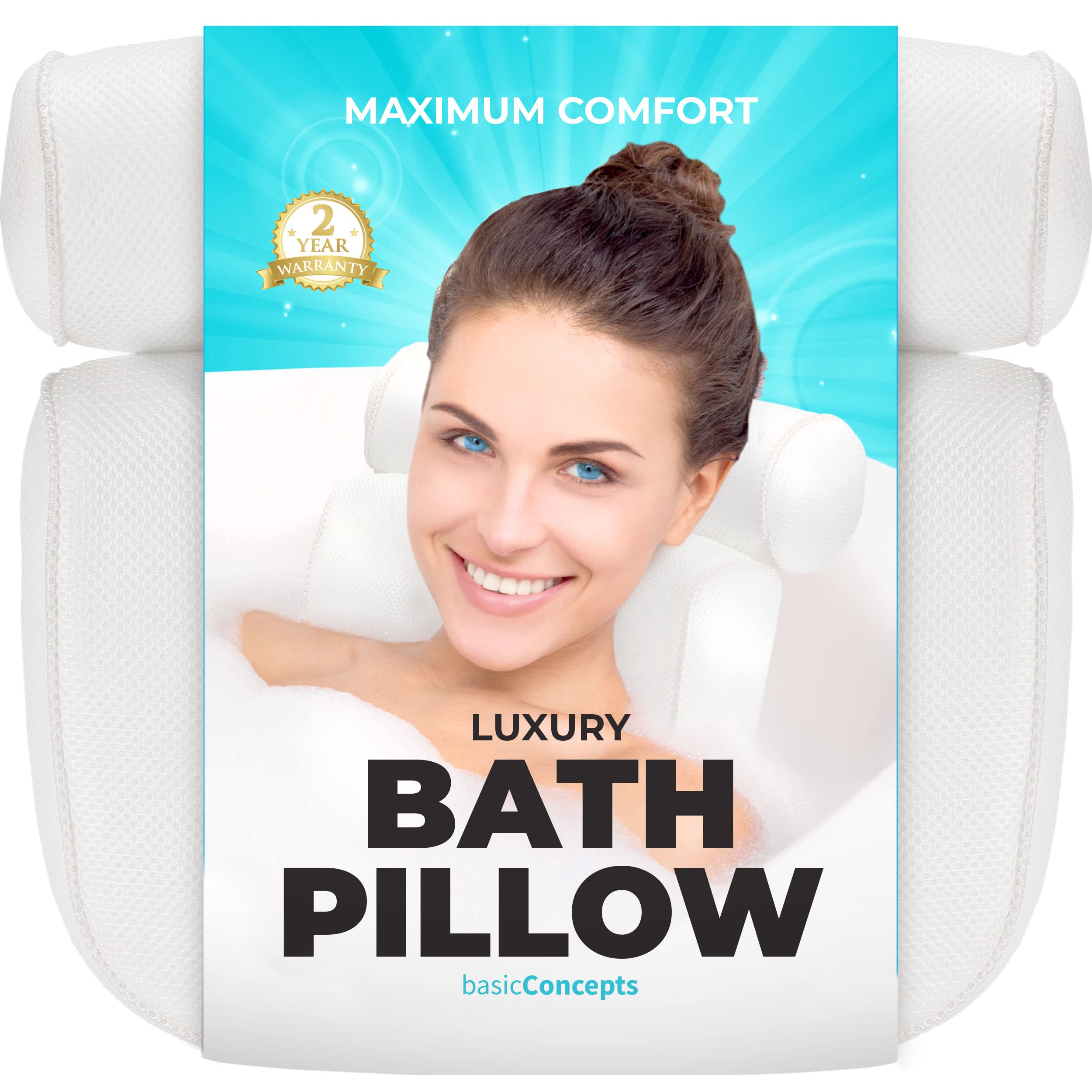 BASIC CONCEPTS Bathtub Pillow for Neck and Back Support