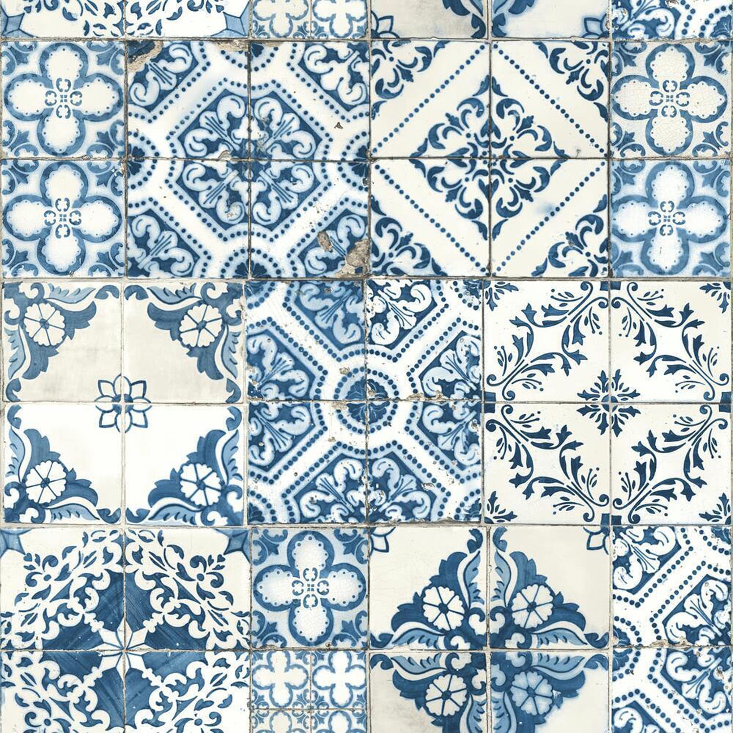 RoomMates Blue Mediterranean Tile Peel and Stick Wallpaper (20.5" x 16.5ft)