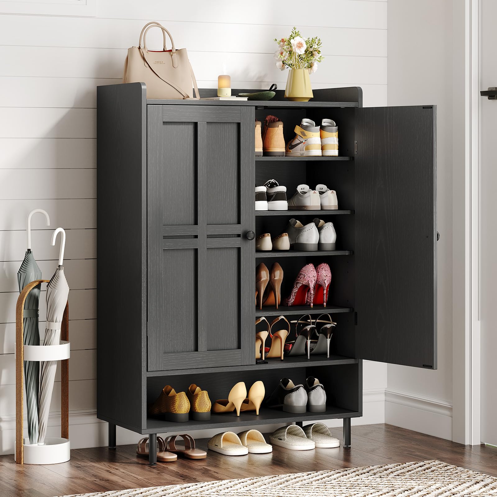 ONBRILL Shoe Cabinet with Doors (Black)