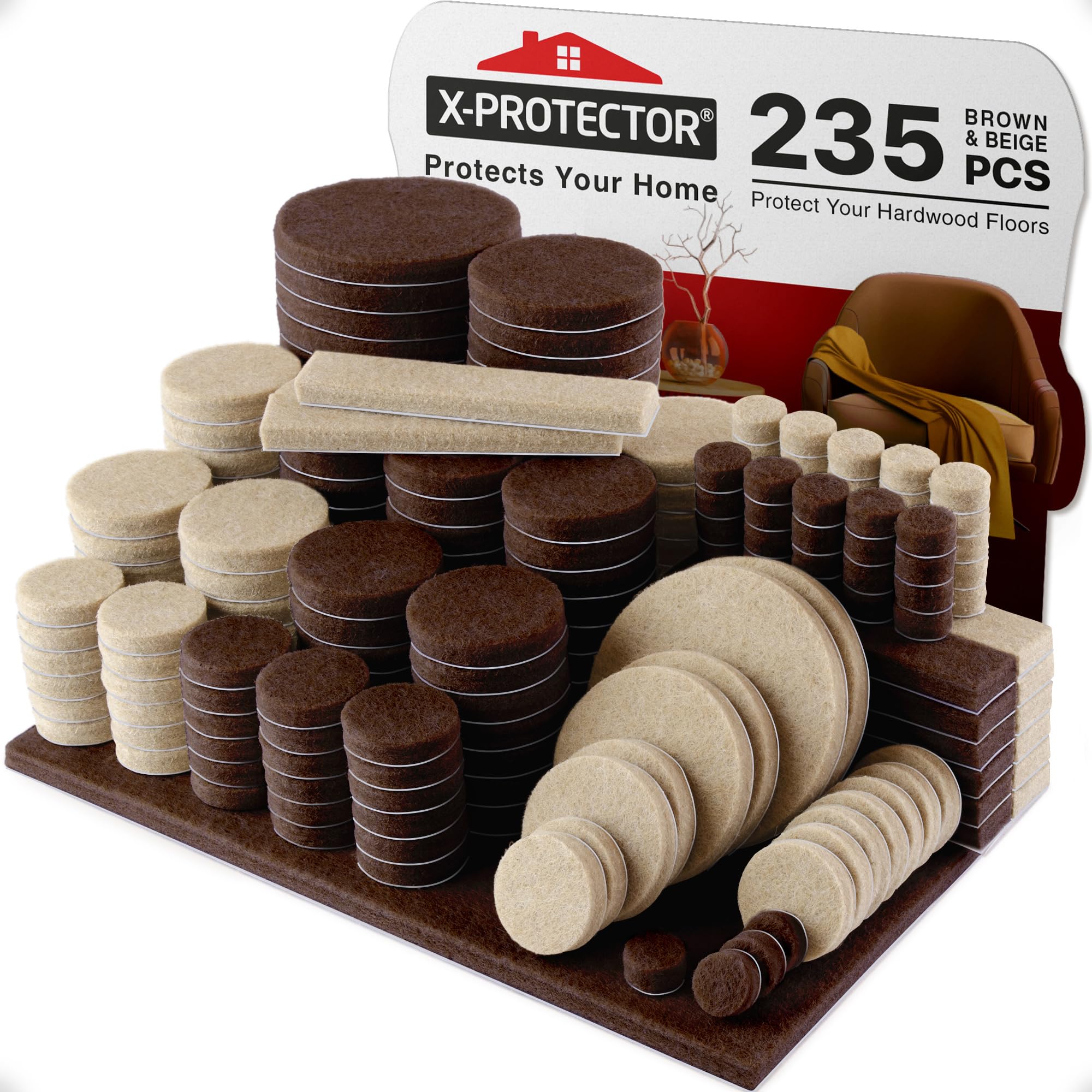 235 pcs Felt Furniture Pads Brown & Beige X-Protector