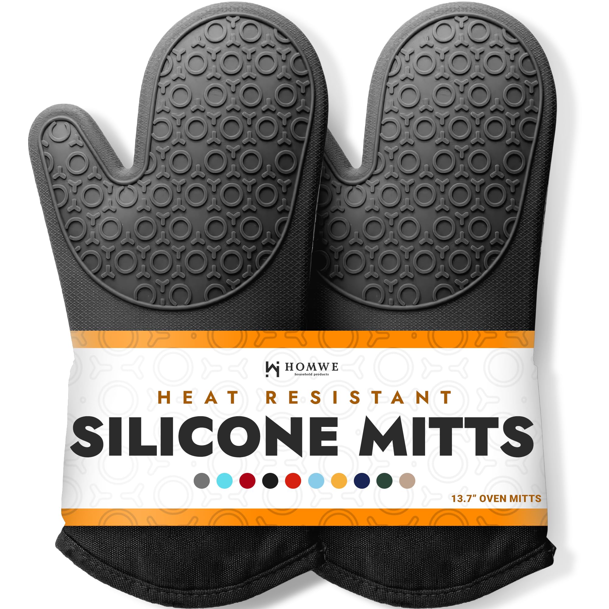 BPA-Free Silicone Oven Mitts Ultra Heat Resistant up to 500°F (2-Pack)