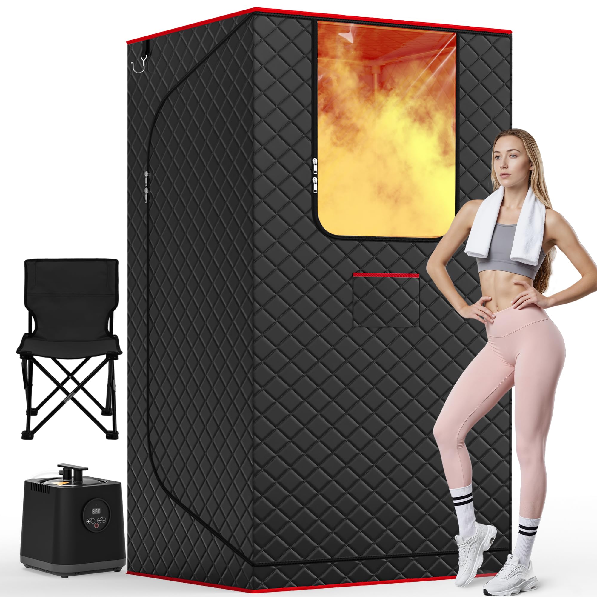 Manastin Upgraded Portable Steam Sauna for Home, Sauna Tent with 3L/1200W Steamer, XL Foldable and Remote Control, 99-Min Timer & 15 Power Levels, 2.6' x 2.6' x 5.9' Detox Spa for Relaxation,Jet Black