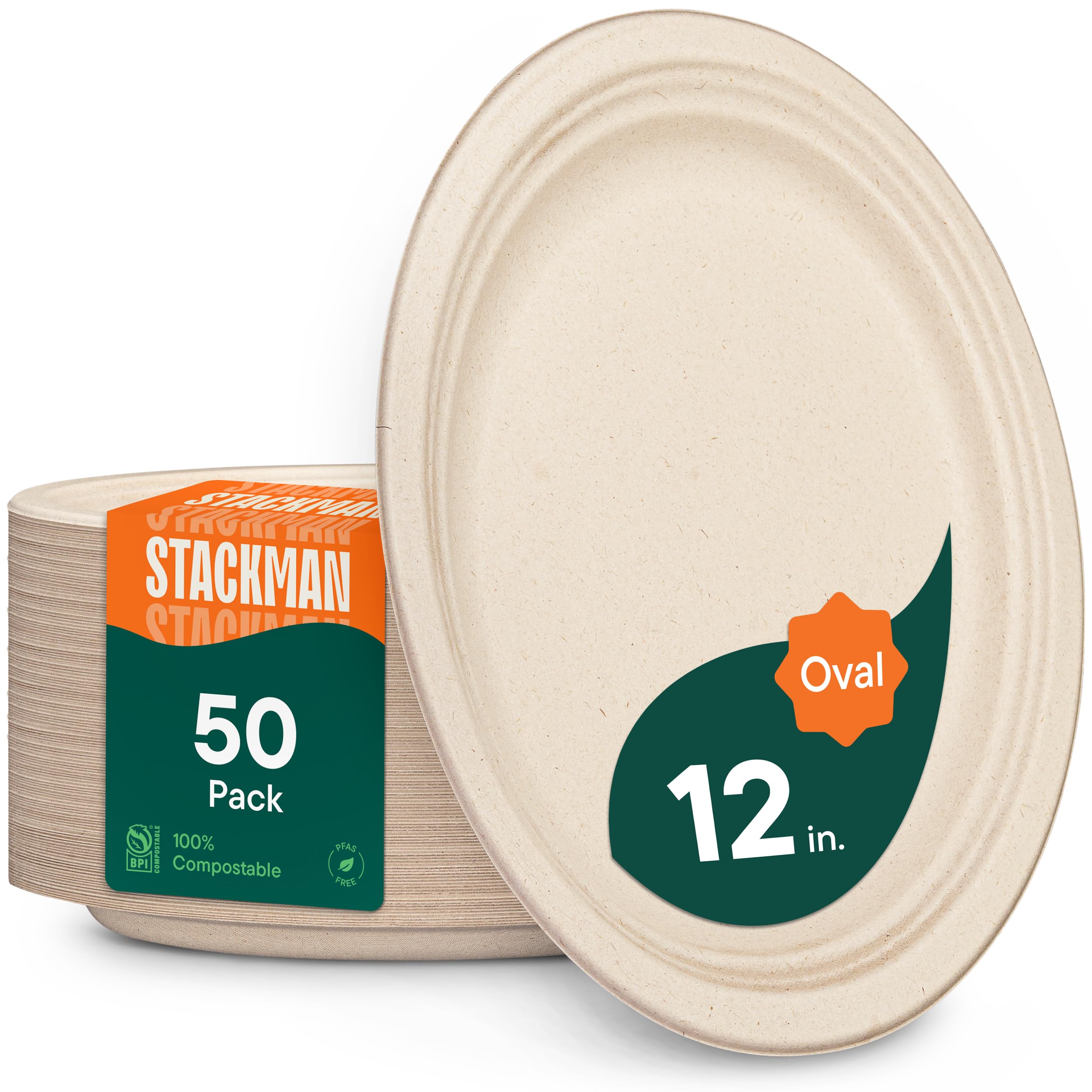 Bagasse 12.5-inch Oval Compostable Platters