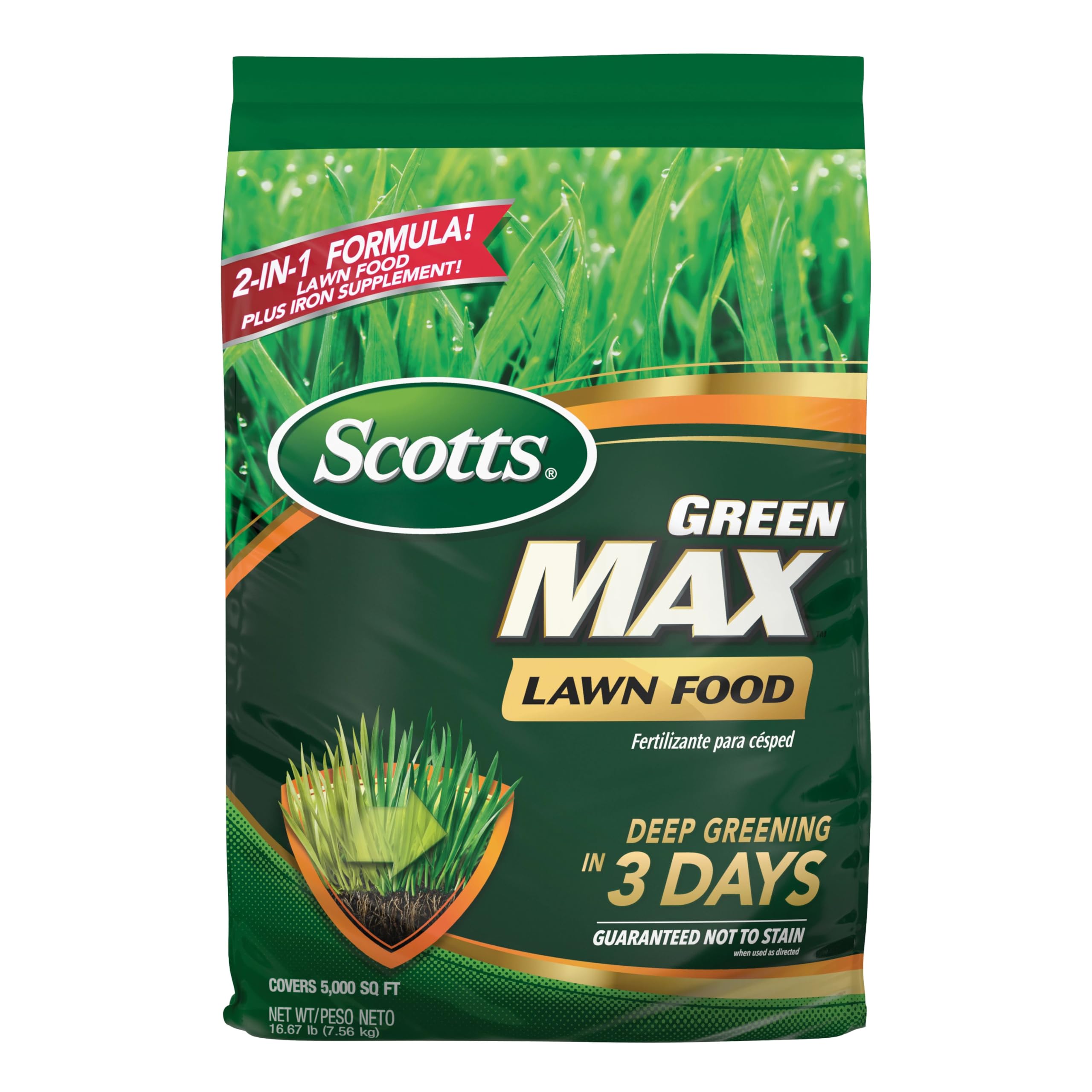 Scotts Green Max Lawn Food - Lawn Fertilizer for Grass Plus Iron Supplement, 5,000 sq. ft., 16.67 lbs. 5,000 sq. ft. Standard