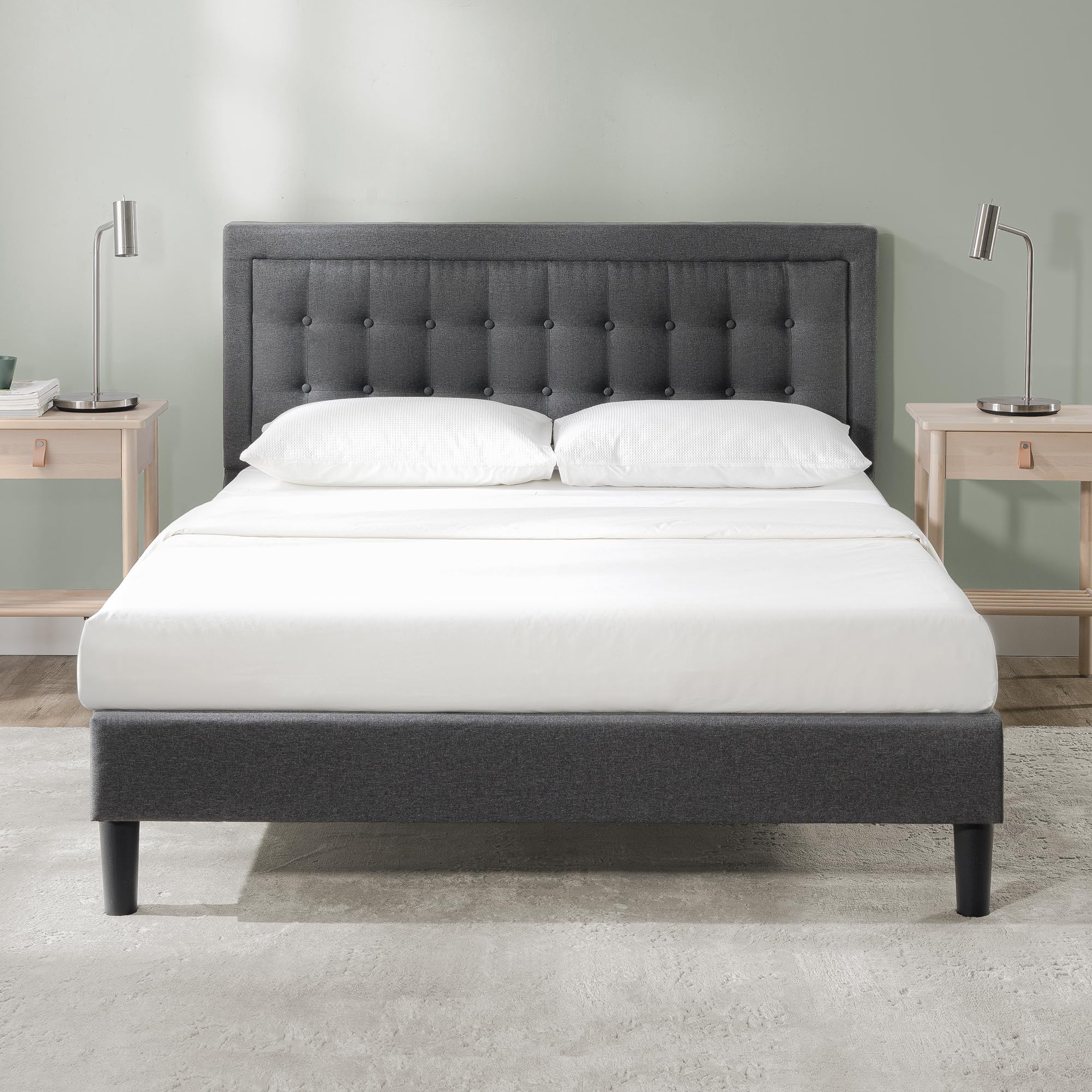 Zinus Dachelle Upholstered Platform Bed Frame — Queen, Dark Grey Tufted