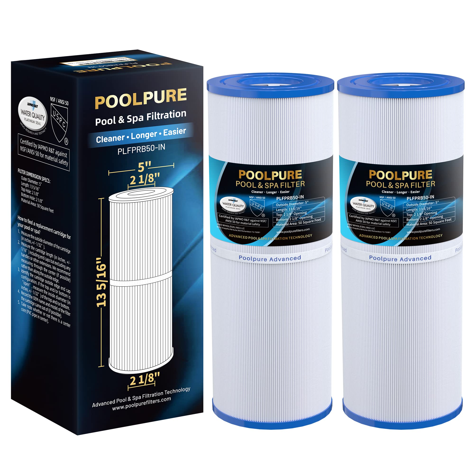PoolPure PLFPRB50-IN Spa Filter (2-pack)
