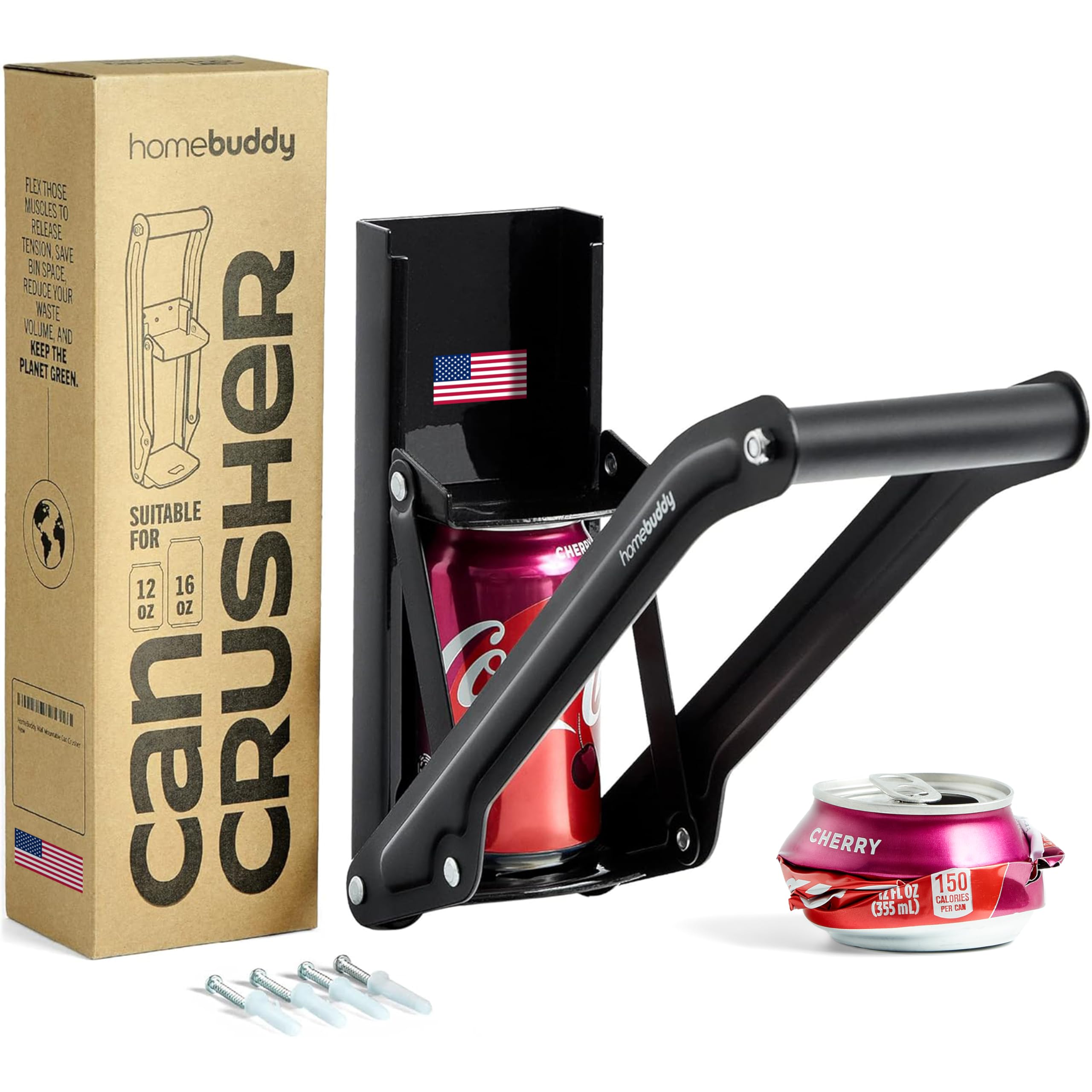 HomeBuddy 12–16oz Wall-Mounted Can Crusher