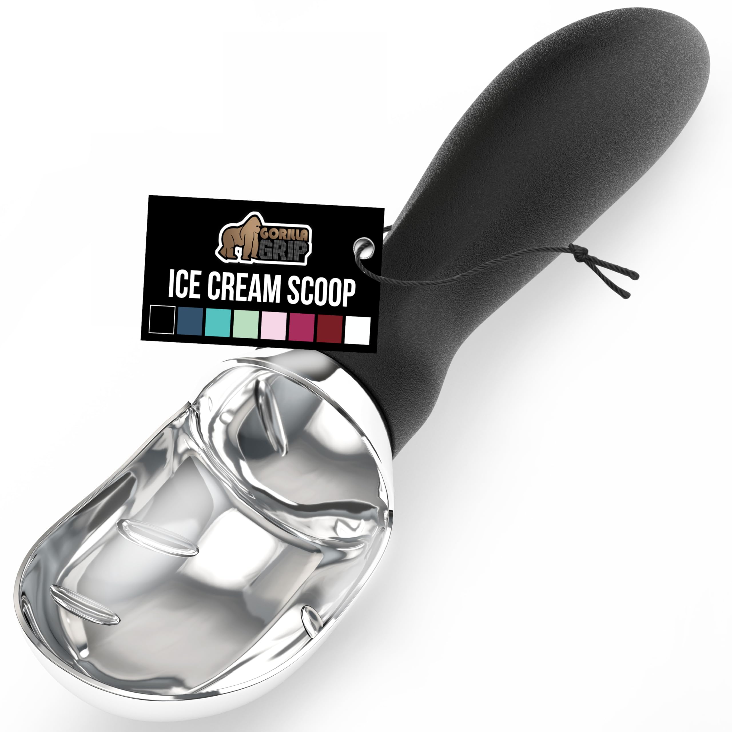 GORILLA GRIP BPA-Free Heavy Duty Ice Cream Scoop, Comfortable Ergonomic Handle, Professional Grade Scooper for Perfect Round Scoops, Spoon Frozen Hard Gelato, Sorbet, Cookie Dough, Kitchen Tool, Black Black 1