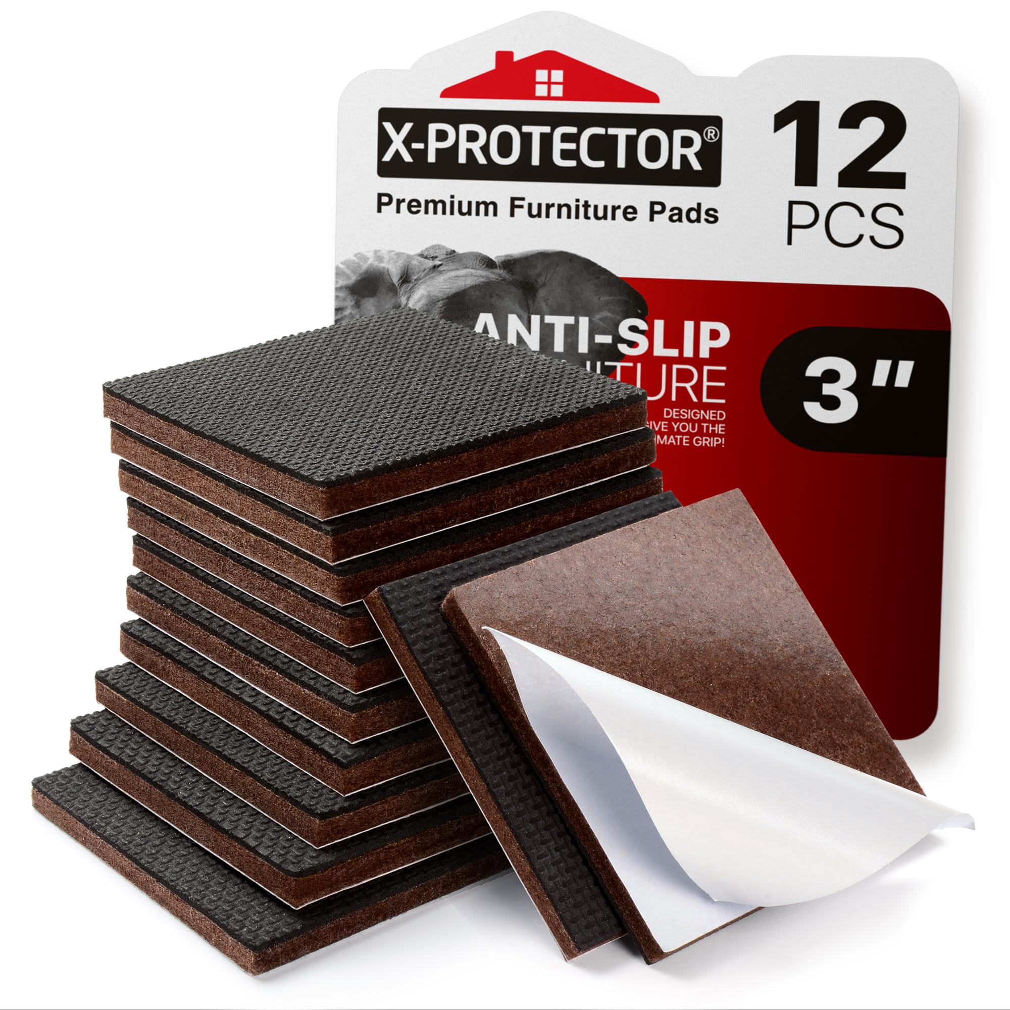 X-PROTECTOR Non‑Slip Rubber Pads 3" (12-Pack)
