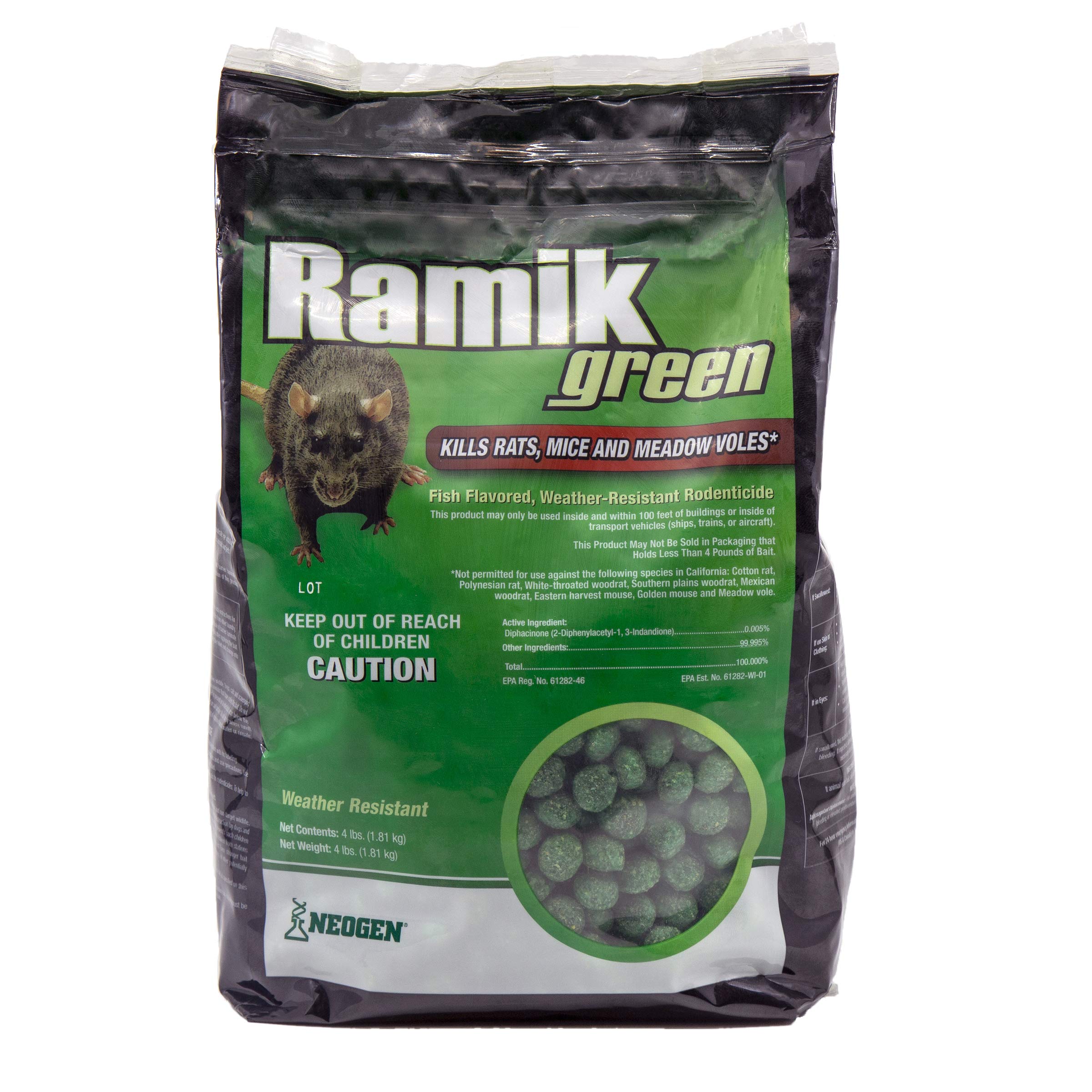 Neogen Ramik Green Fish Flavored Weather Resistant Rodenticide Nuggets, 4 lb bag (00615) 4-pound pouch