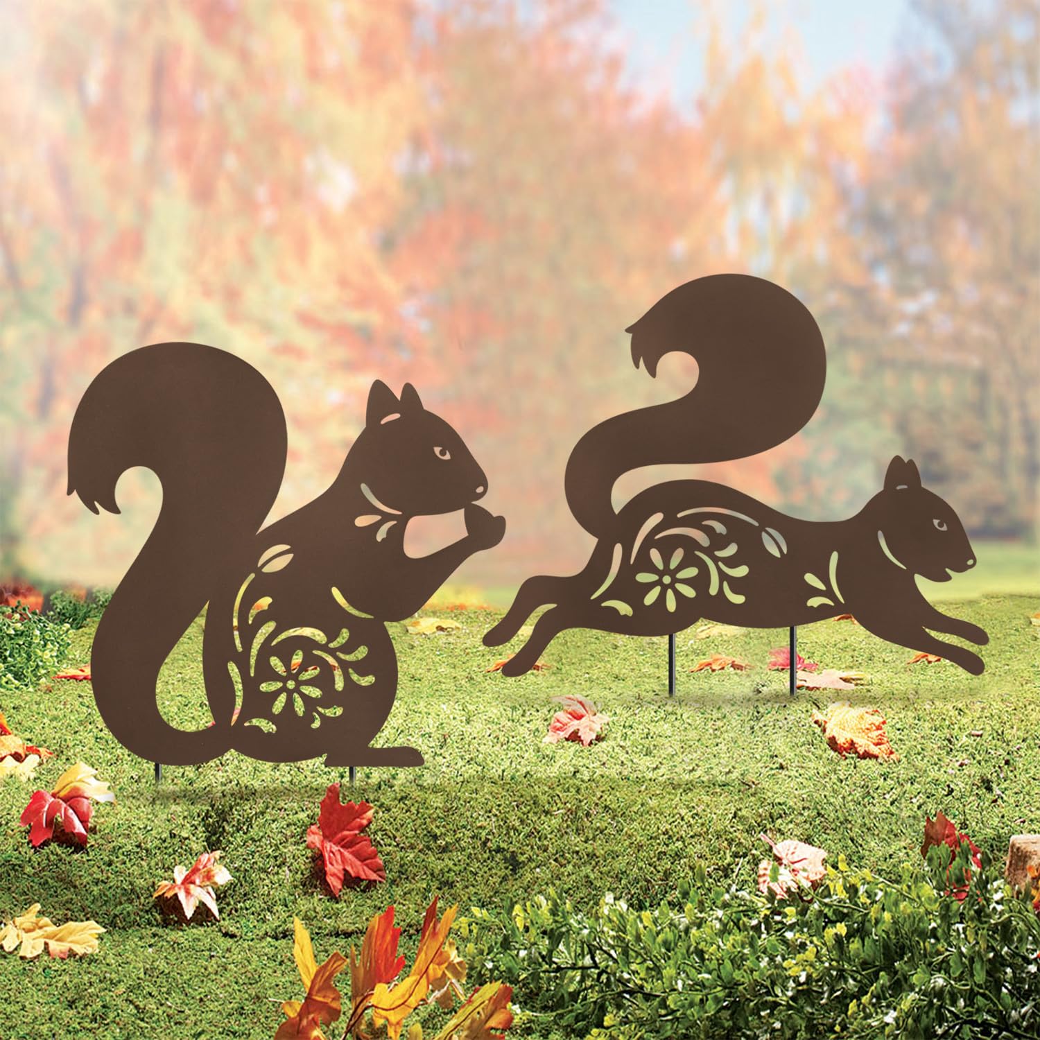 Metal Squirrel Garden Stakes (Set of 2)