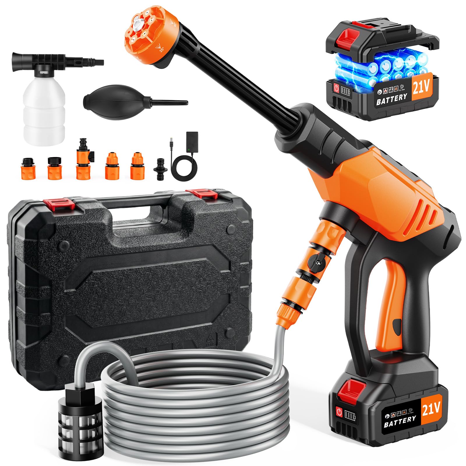 Portable Cordless Pressure Washer with 6-in-1 Nozzle & Foam Cannon, Handheld High Pressure Cleaner