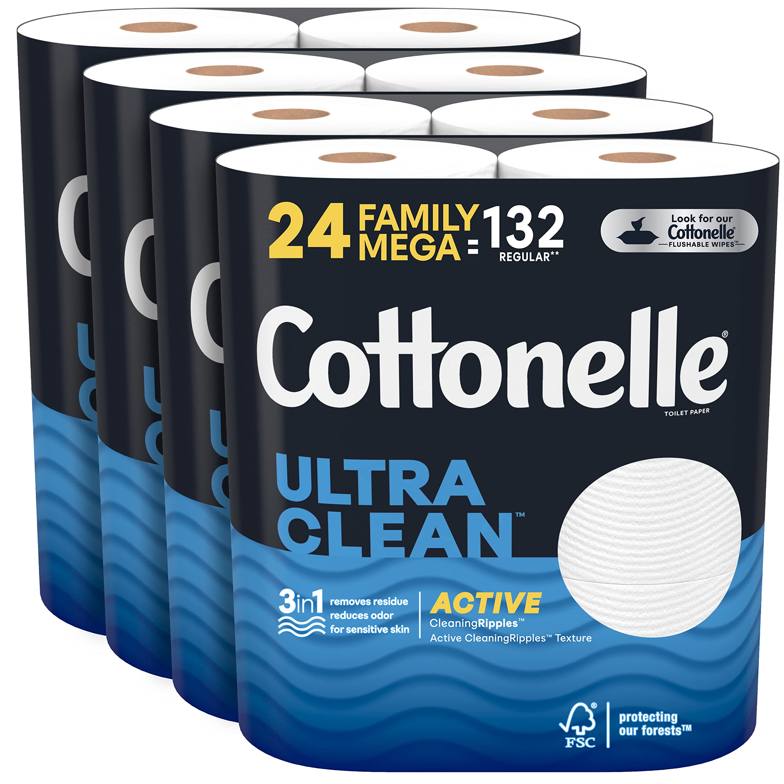 Cottonelle Ultra Clean Toilet Paper with Active CleaningRipples, 1-Ply
