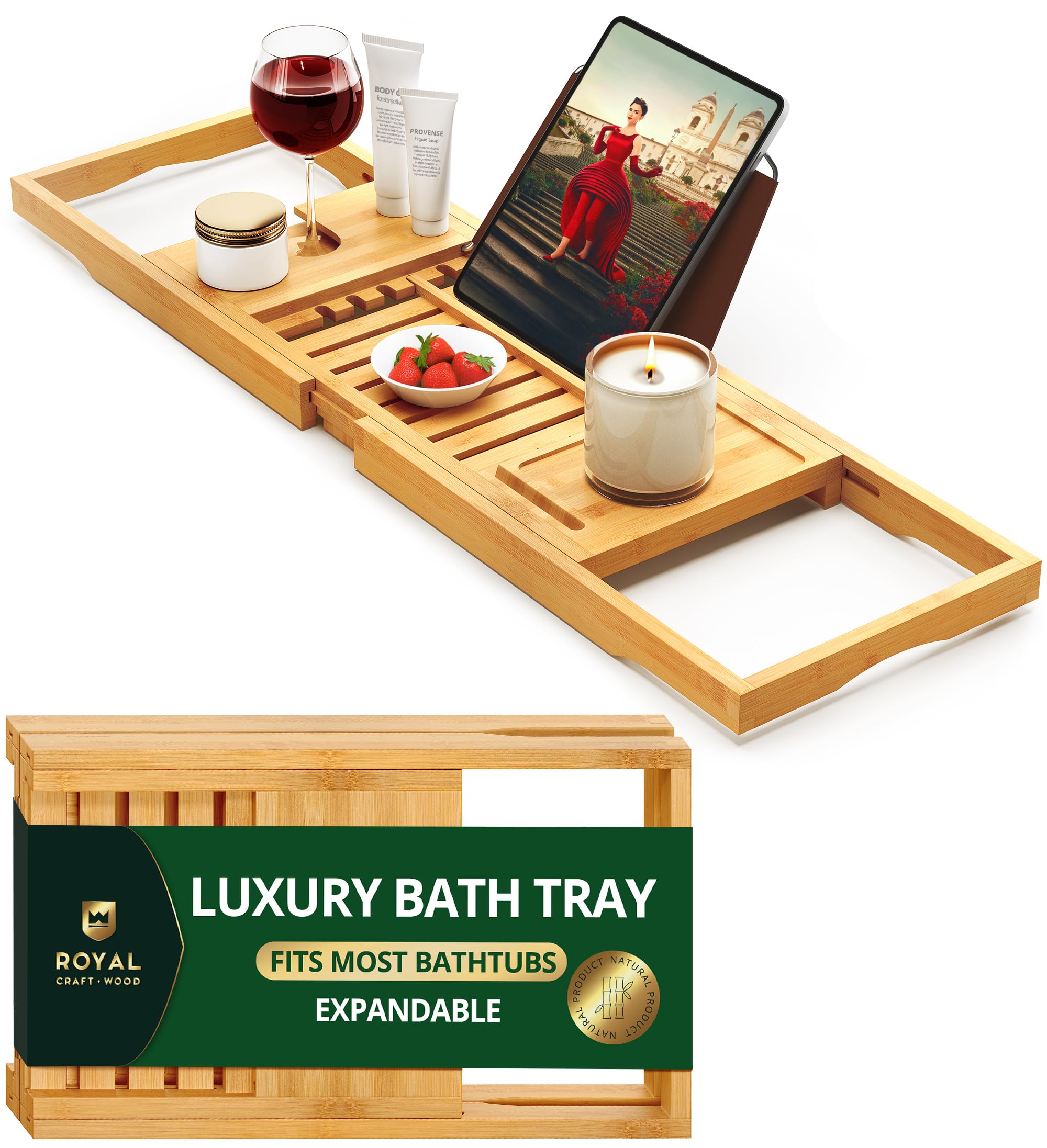 Royal Craft Wood Foldable Bamboo Bathtub Tray