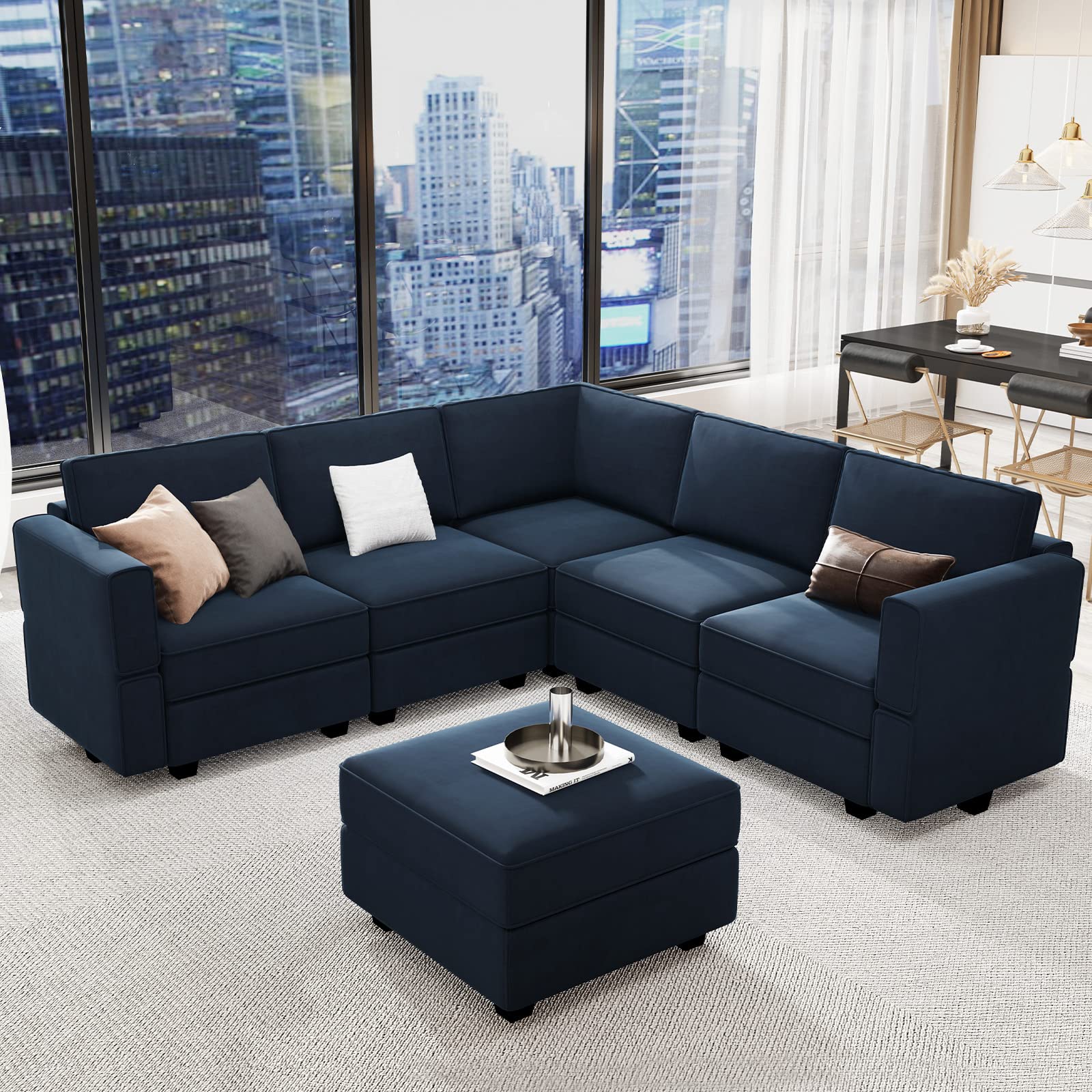Belffin Modular Sectional Sofa with Storage Seats Velvet L Shaped Corner Couch Convertible Sectional Sofa with Chaise (Blue, L Shape-1)… Blue L shape