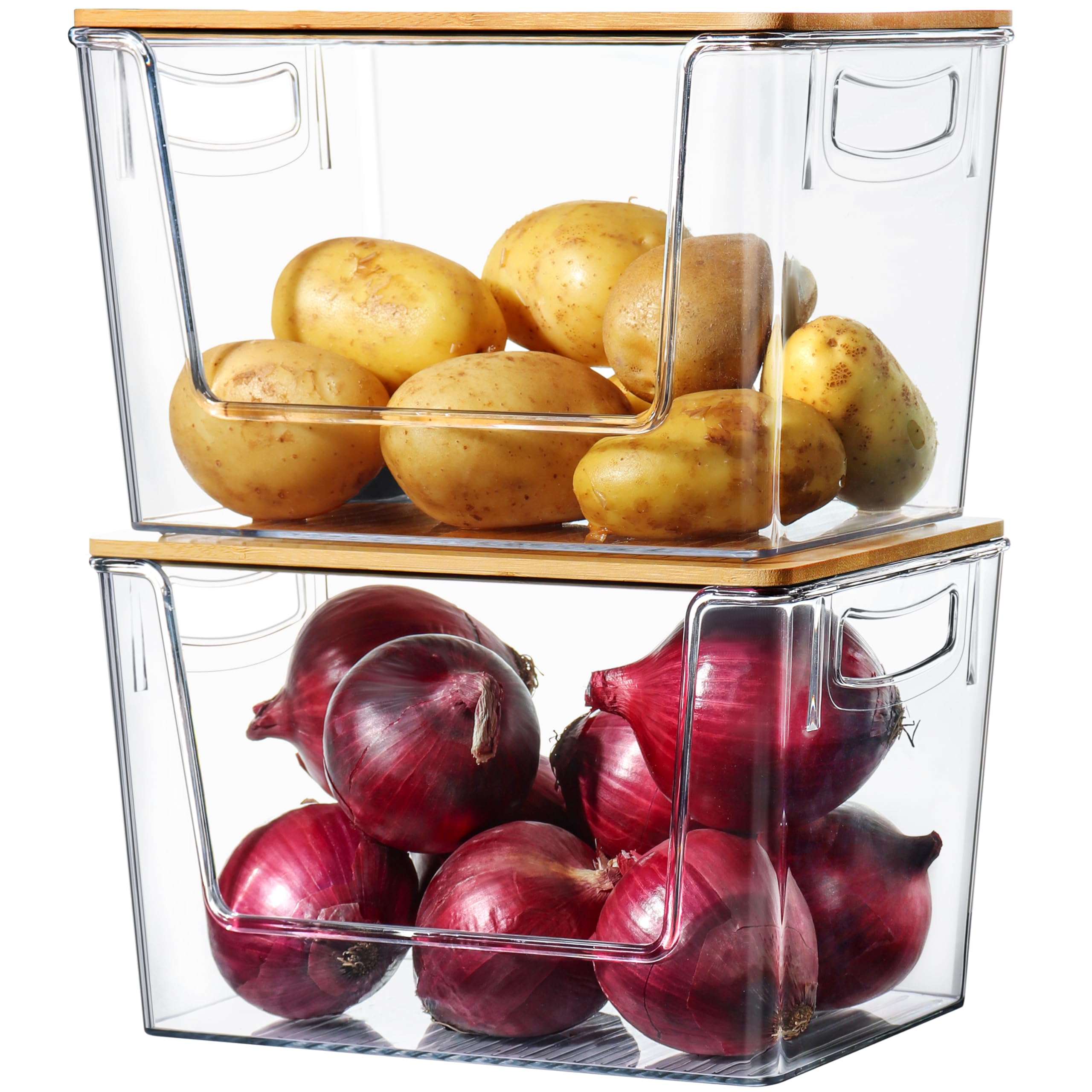 Clear Acrylic Storage Bins with Bamboo Lids (2-pack)