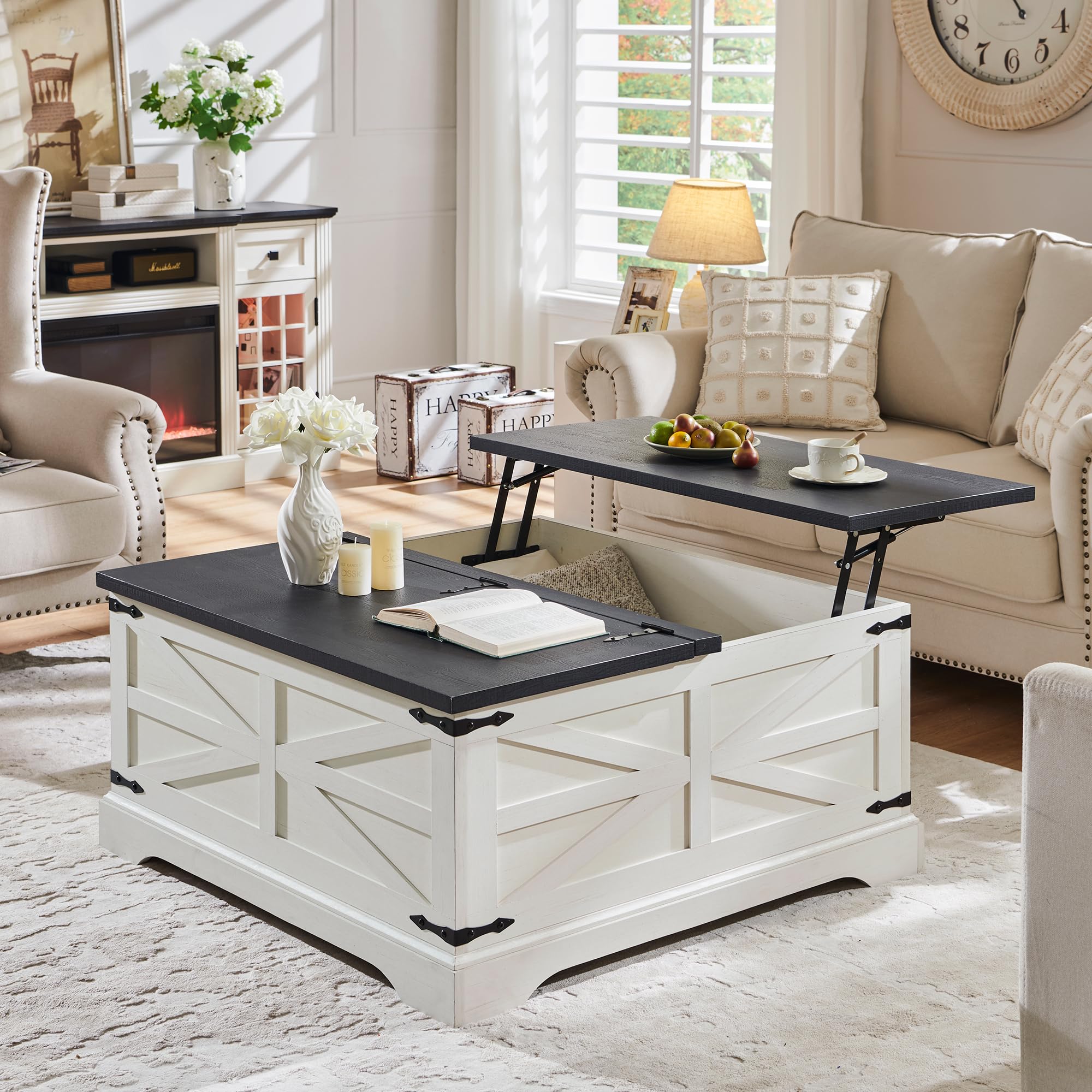 JXQTLINGMU Farmhouse Lift Top Coffee Table