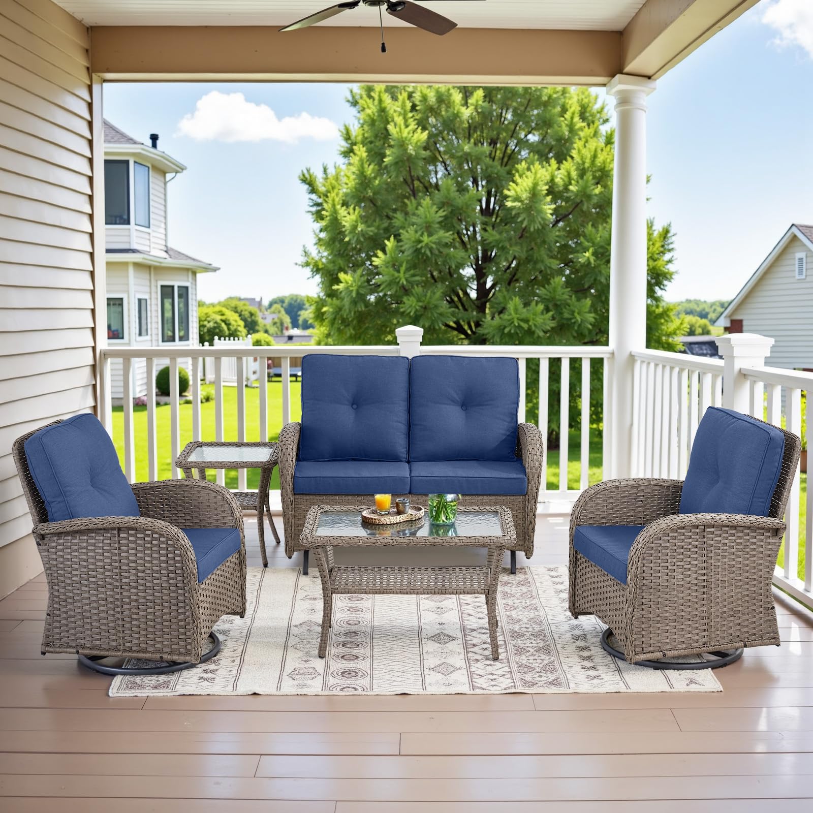 Belord 5-Piece Wicker Swivel Set