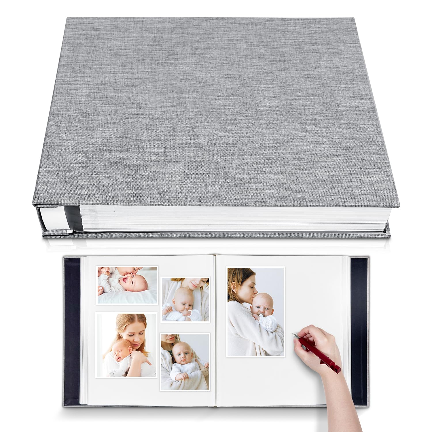 Grey Self-Adhesive Photo Album (Linen, 40 Pages, Pen Included)