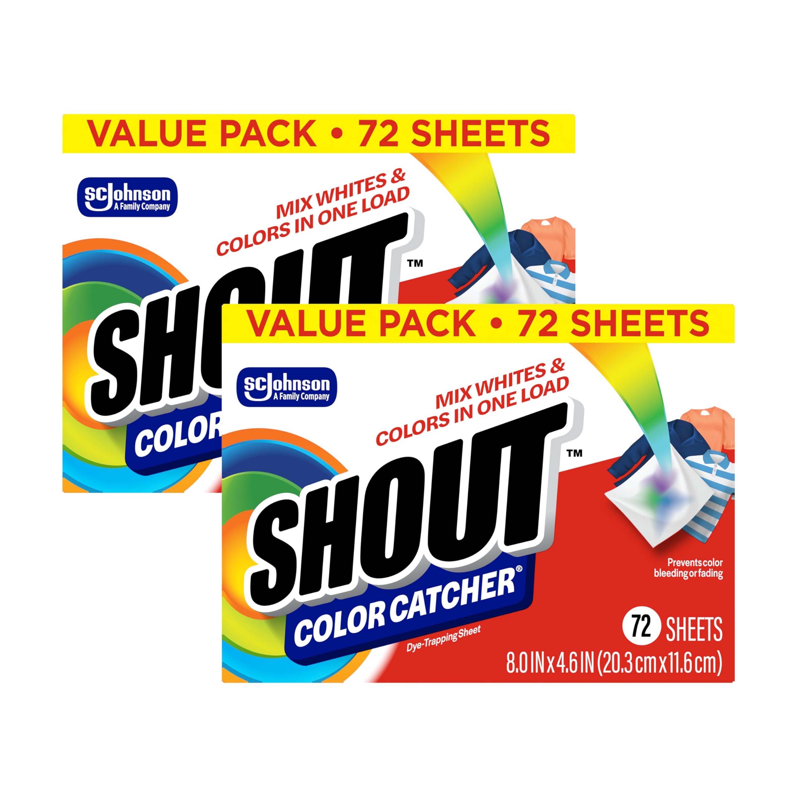 Shout Color Catchers for Laundry, Allow Mixed Washes, Prevents Color Runs and Maintains Original Clothing, 72 Count - Pack of 2 (144 Total Sheets) 72 Count (Pack of 2)