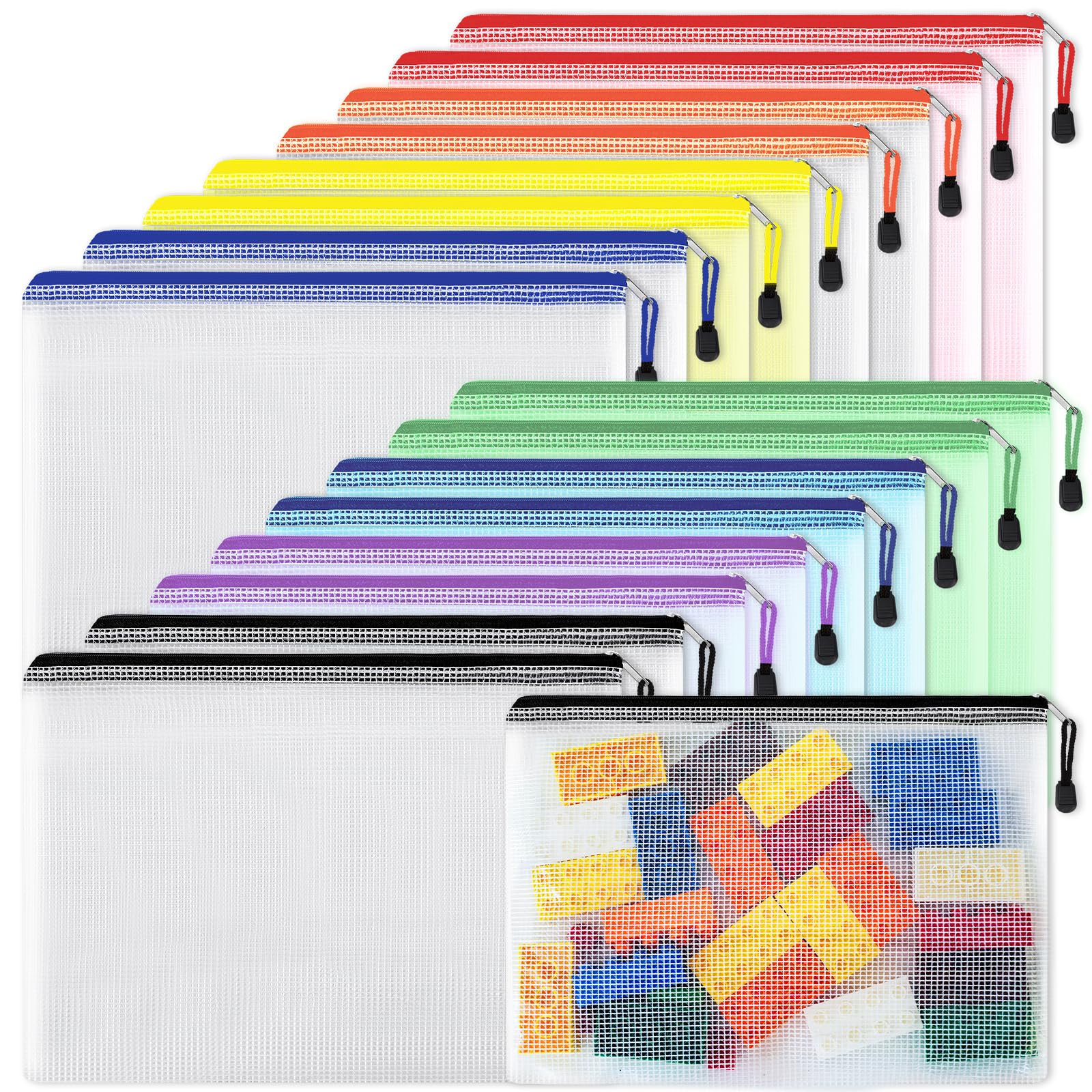 EOOUT Mesh Zipper Pouch (Letter/A4) — 16-Pack