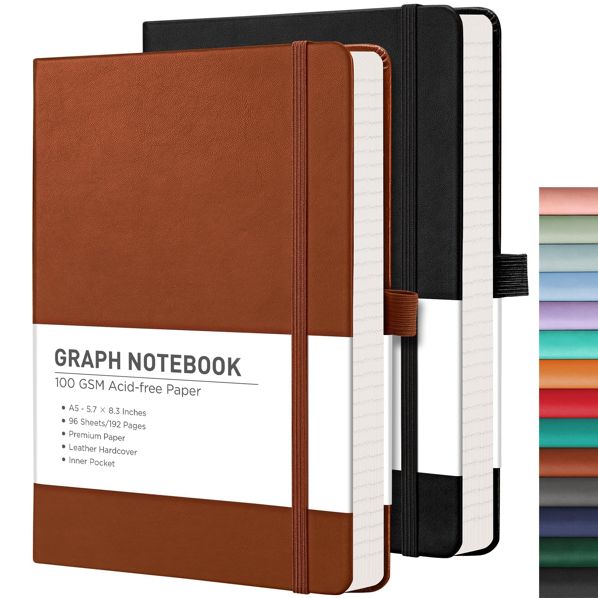 RETTACY Graph Grid Paper Notebook (2-Pack, A5, 100gsm, 192 Pages per Pack)