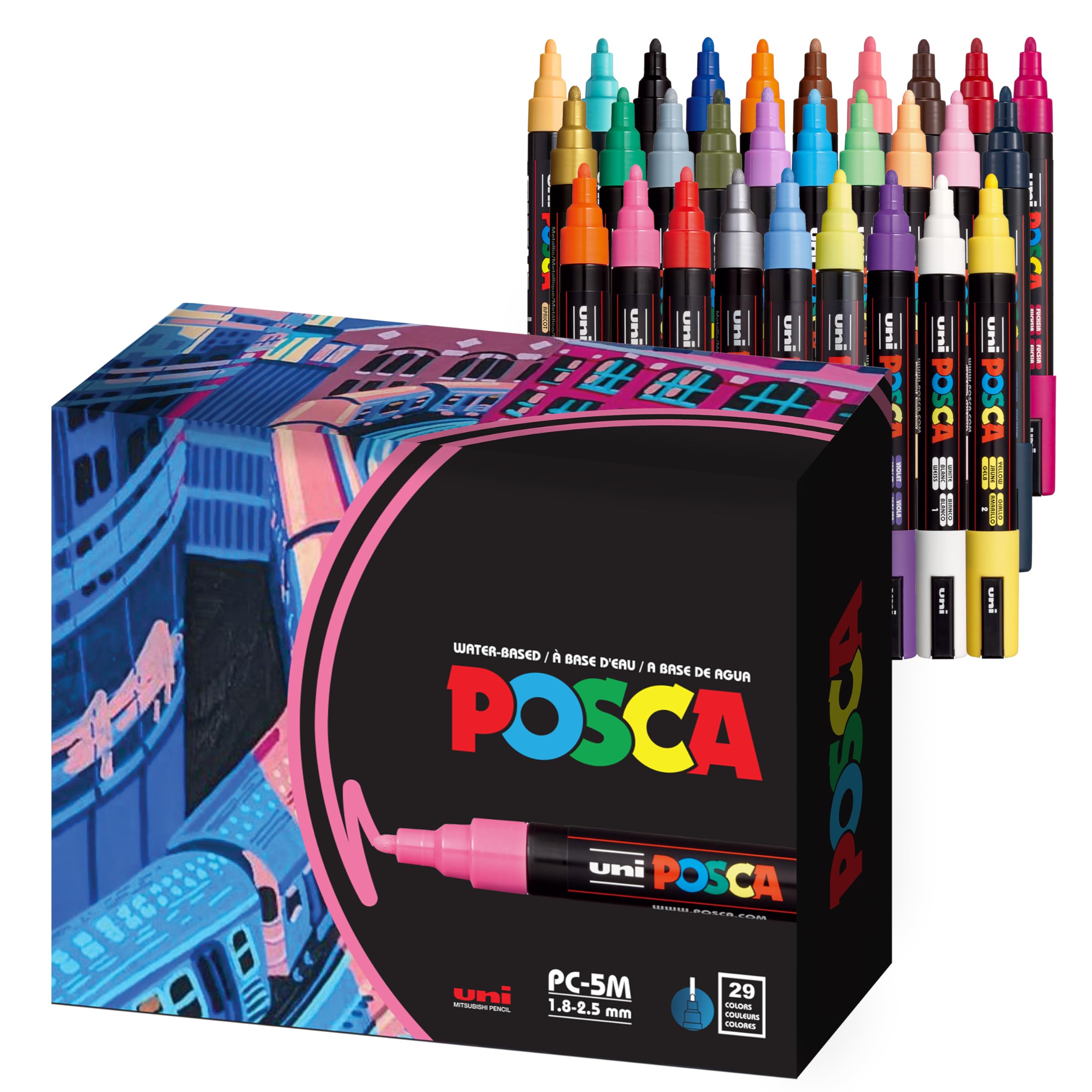 Uni Posca Paint Markers, 5M Medium Acrylic Markers — Assorted Colors, Set of 29