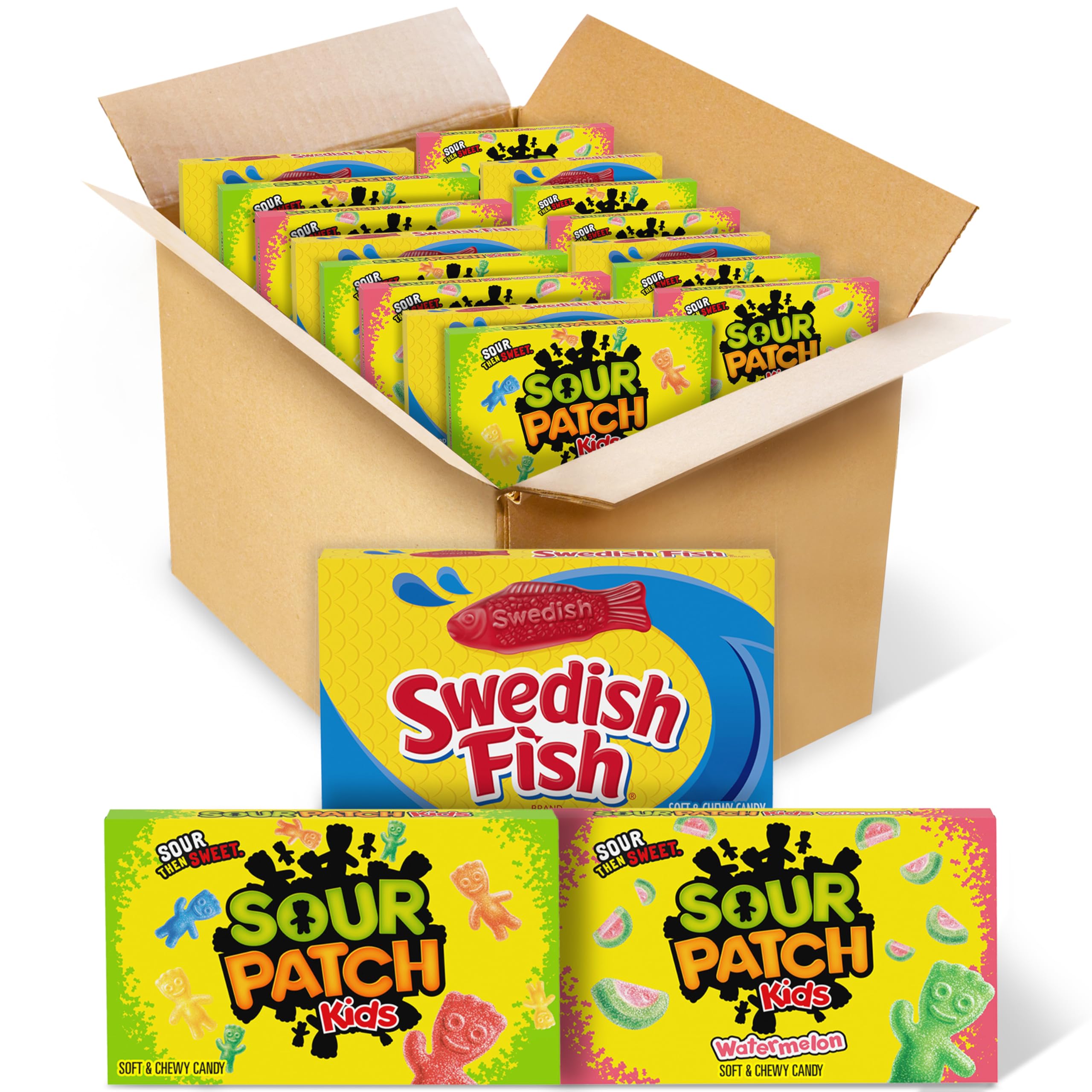 SOUR PATCH KIDS & SWEDISH FISH Variety Pack, 15 Movie Boxes (4.2 oz Each)