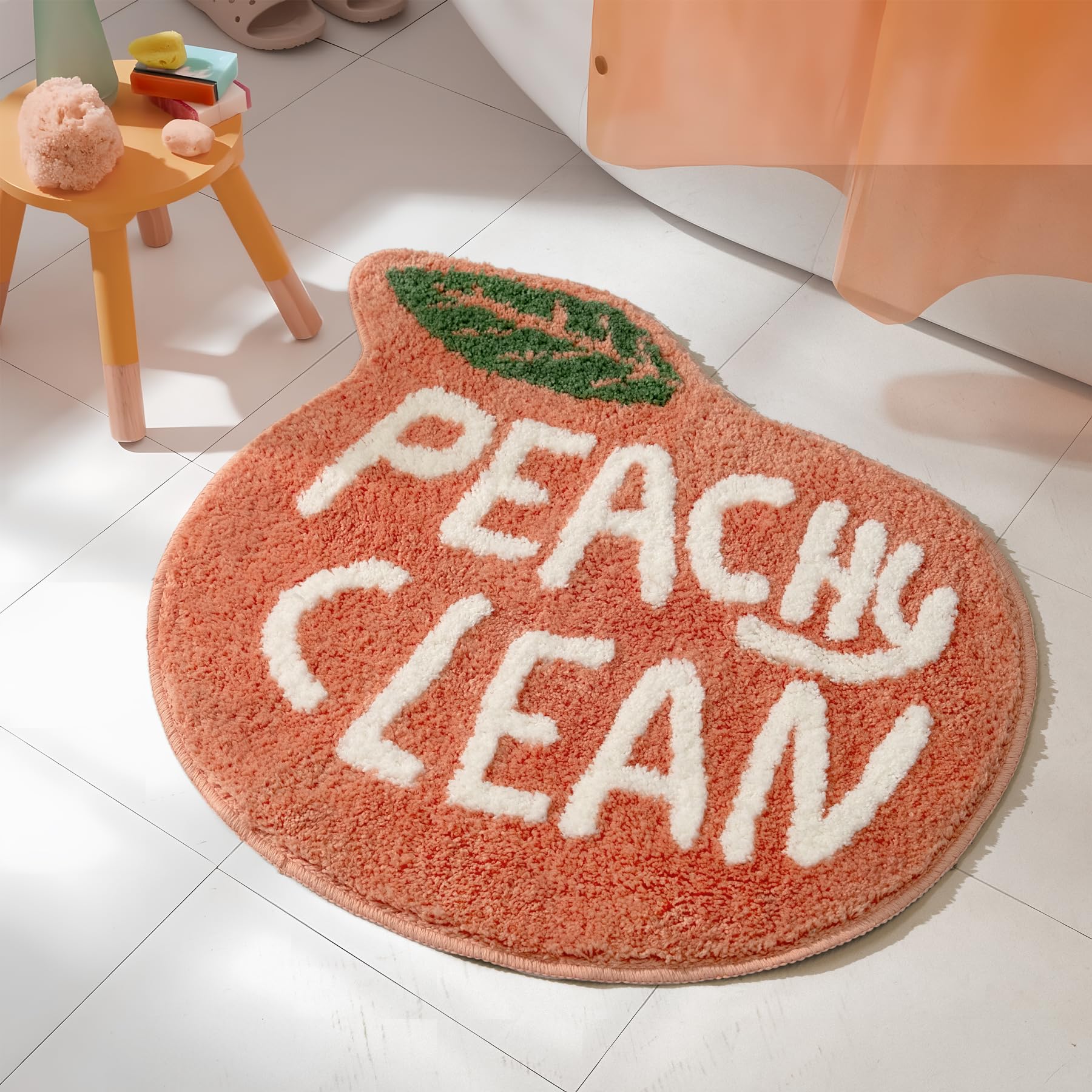 Peach Peach Bath Mat Peachy Fruit Bathroom Rugs for Living Room and Bedroom, Non Slip Washable Rug Orange Bathroom Decor 1'10" x 2'1" (peach) Peach