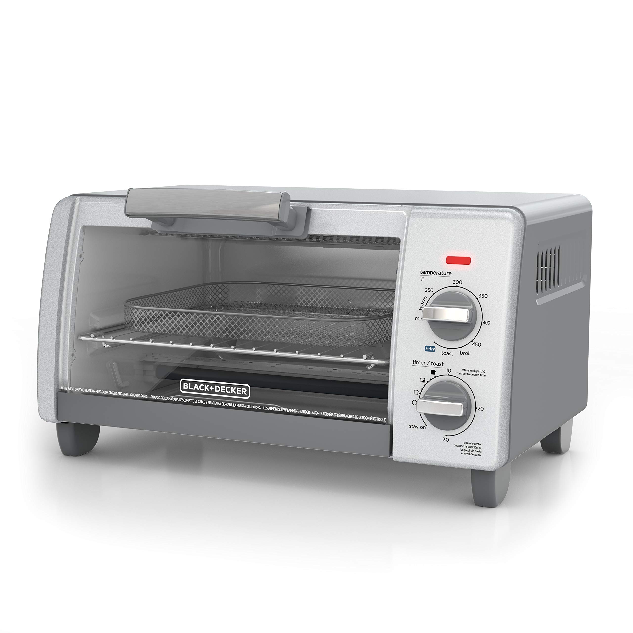 BLACK+DECKER 1150 Watts Crisp N Bake Countertop Small Air Fryer 4 Slice Toaster Pizza Oven Broiler with Timer and 5 Heat Functions, Gray