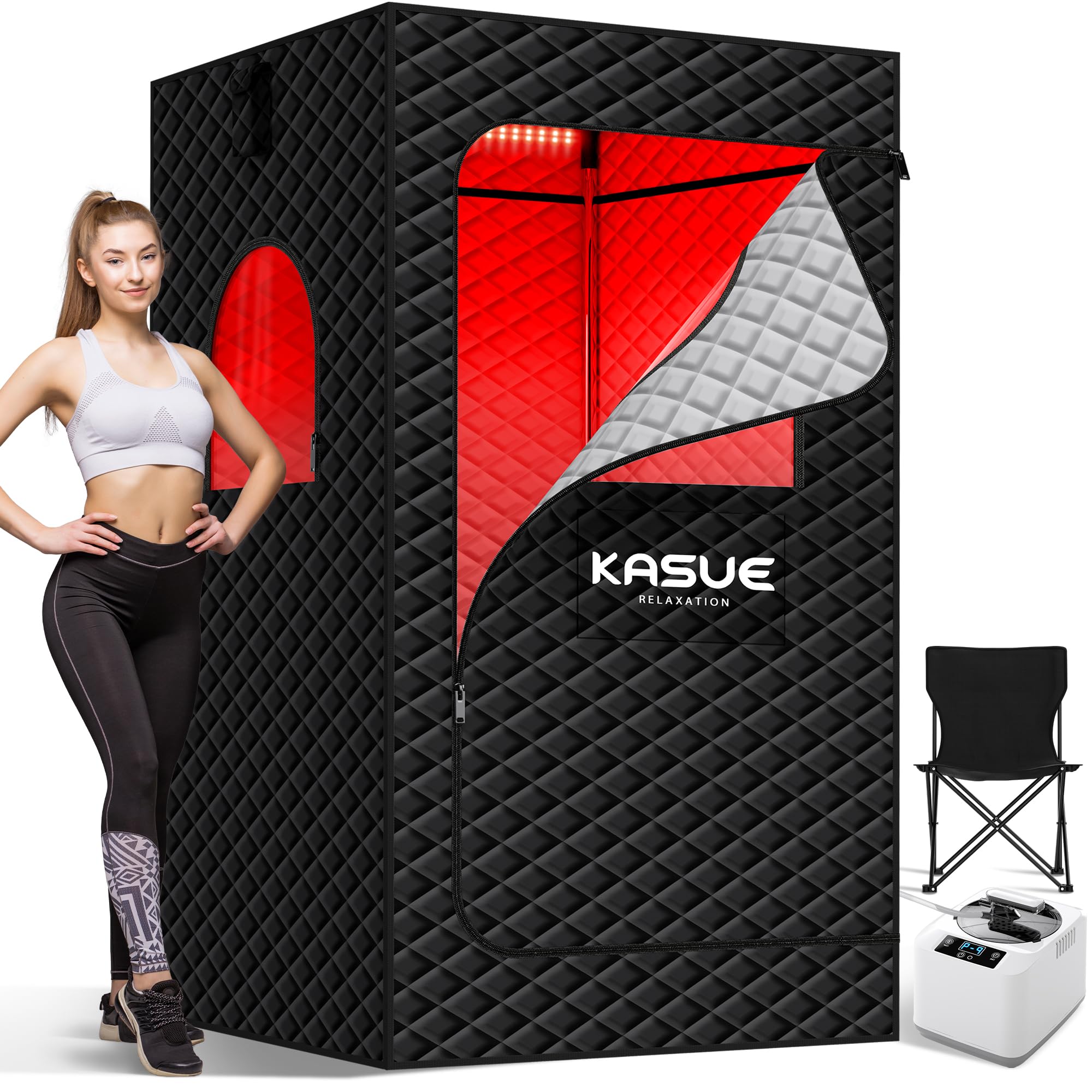 KASUE Portable Steam Sauna Tent — Infrared + Steam, Folding Chair Included