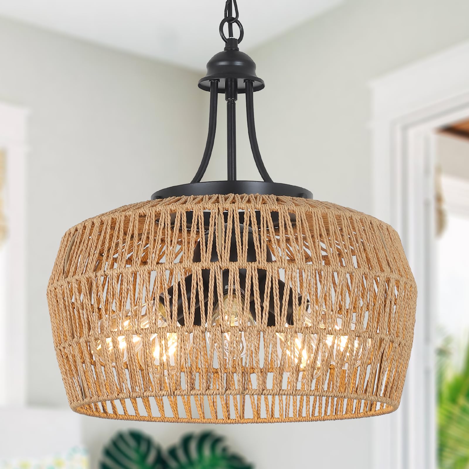 HMVPL 5-Light Rattan Farmhouse Chandelier