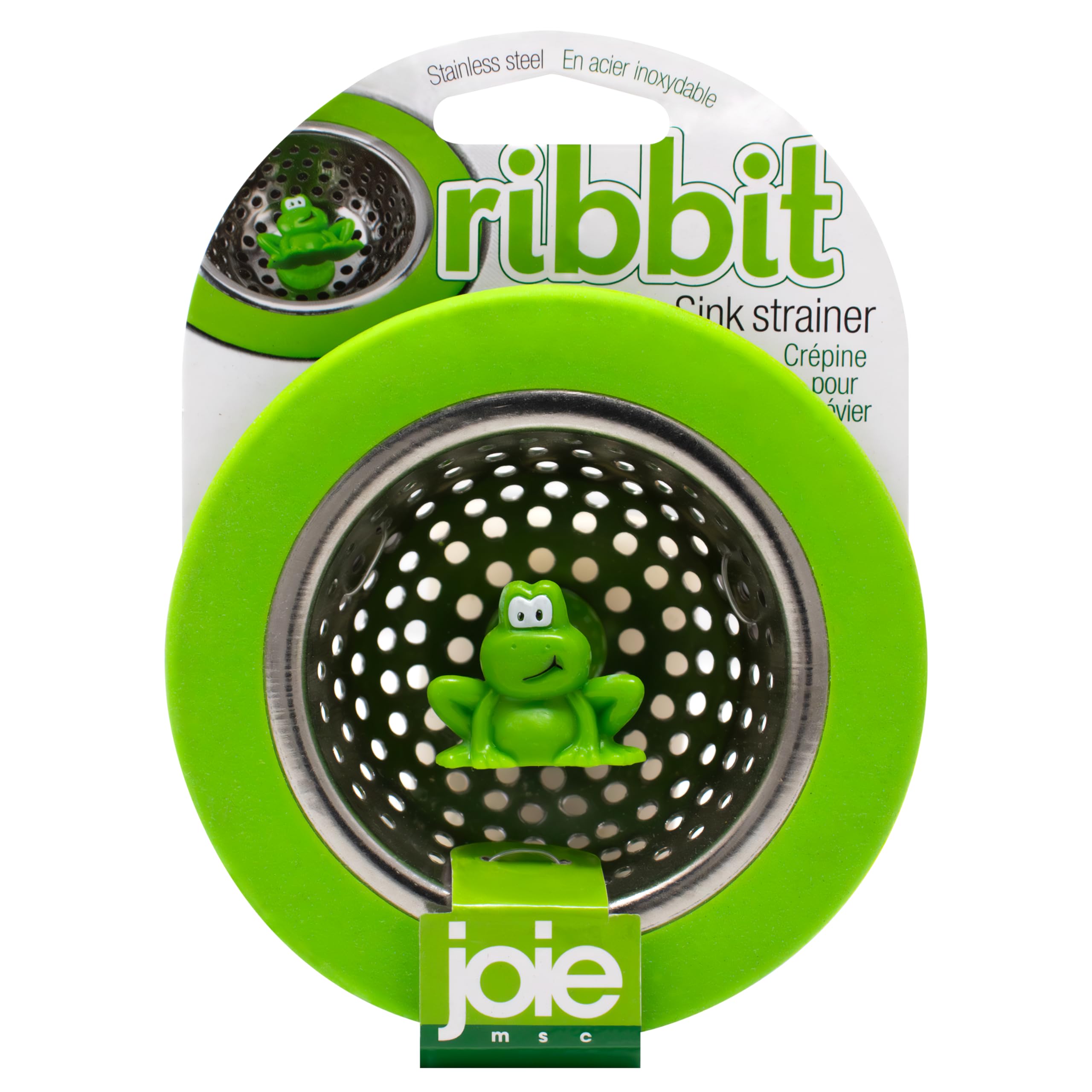 Joie Ribbit Kitchen Sink Strainer Basket, Fits All Standard Sinks, Stainless Steel, Green Frog - 4.5"