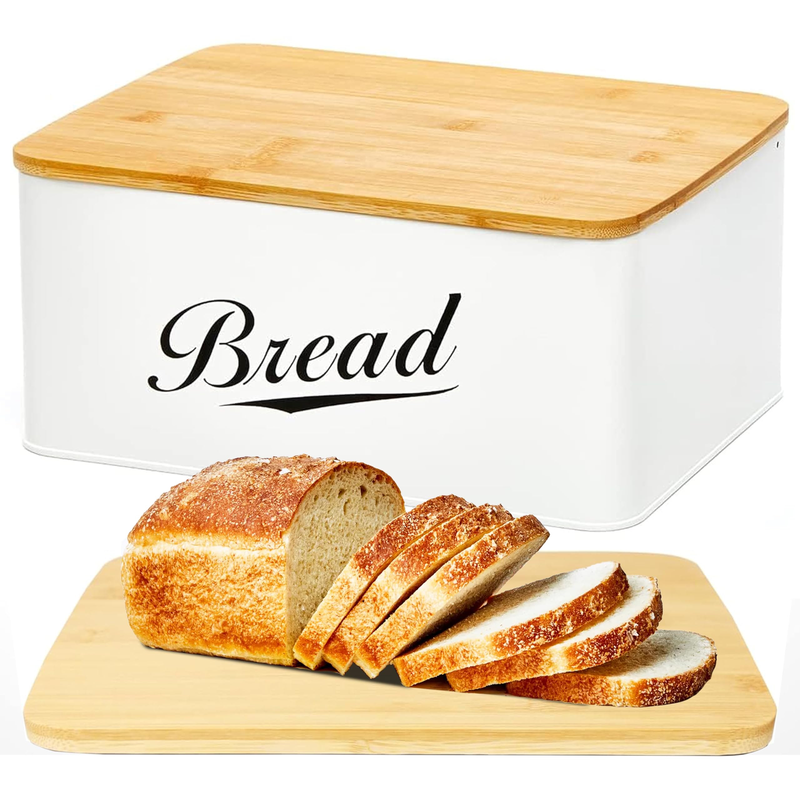 RoyalHouse Metal Bread Box with Bamboo Lid