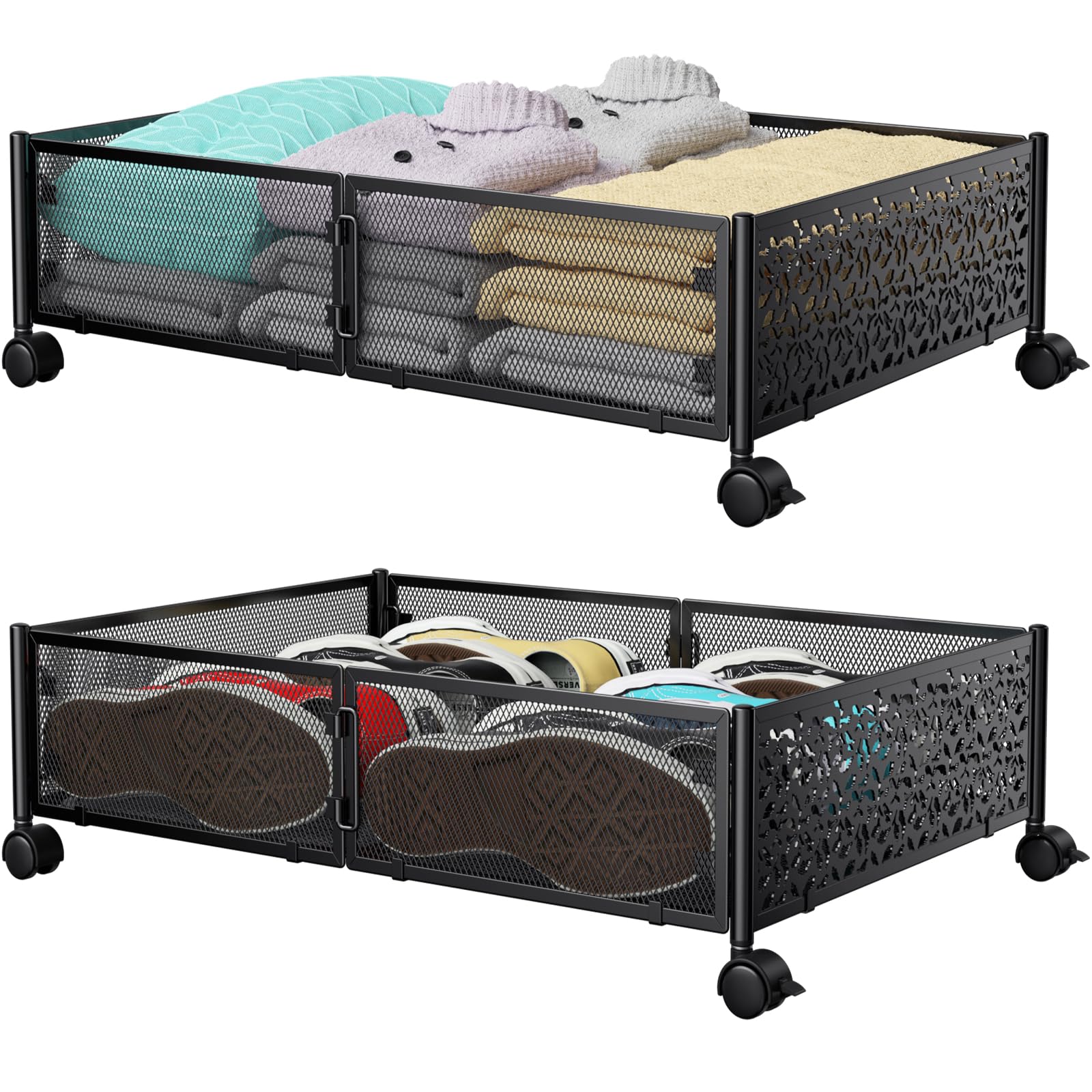 Metal Under-Bed Storage Cart with Wheels