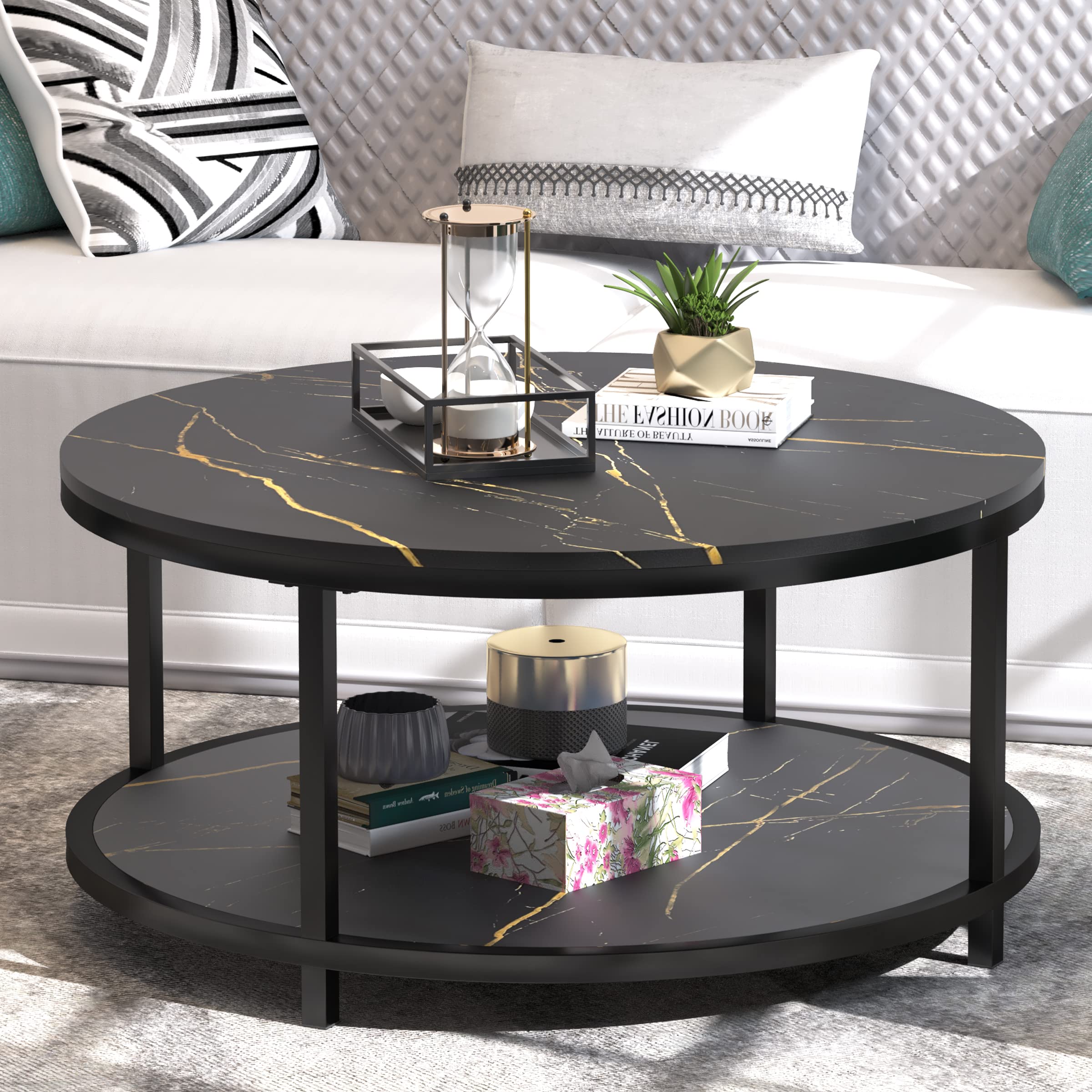 WiberWi Black Round Coffee Table