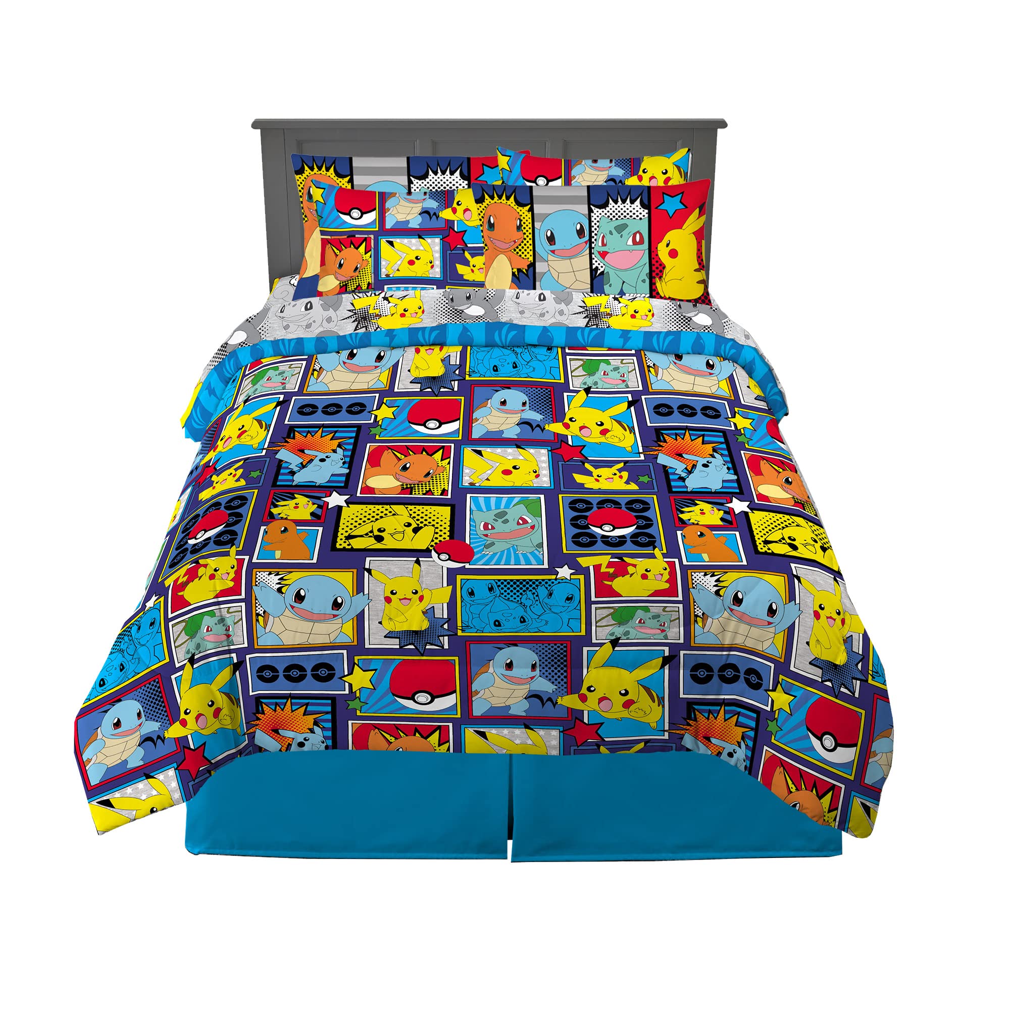 Franco Pokémon 7‑Piece Queen Bedding Set — Reversible Comforter + Sheets