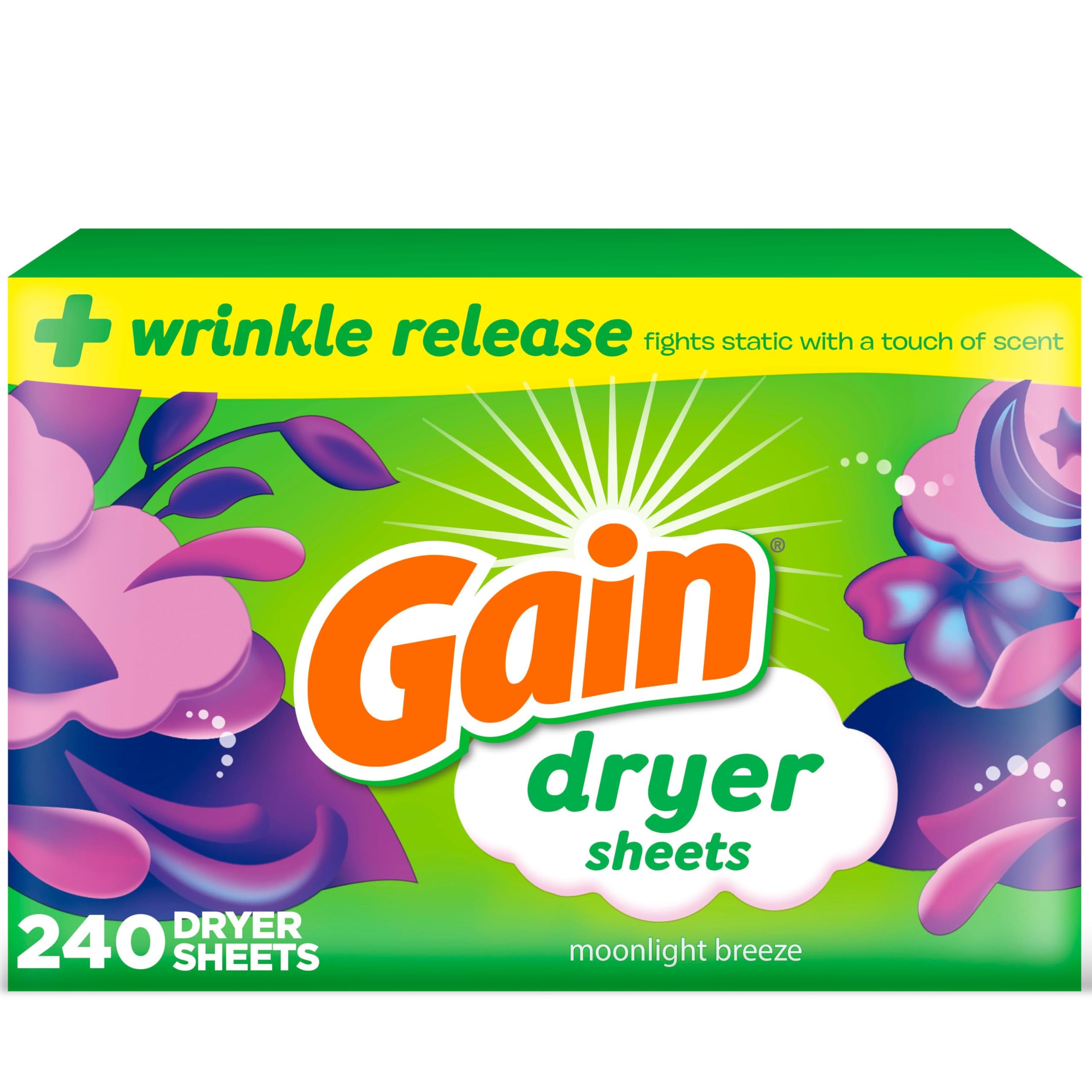 Gain Moonlight Breeze Anti Static Dryer Sheet, For Laundry Wrinkle Care, 240 Count Moonlight Breeze 240 Count (Pack of 1)