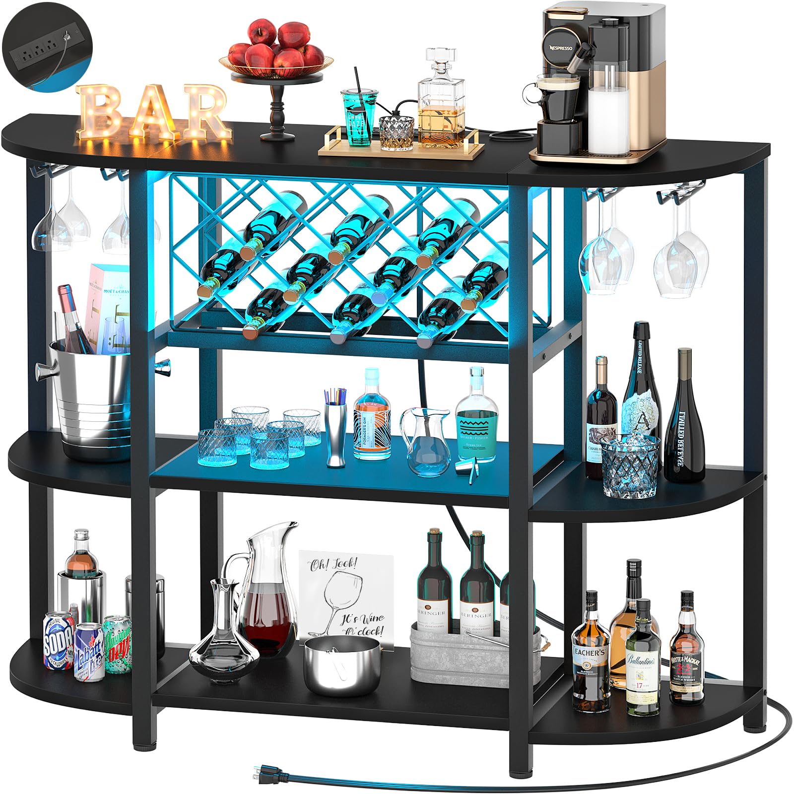 Unikito 4-Tier Wine Bar Cabinet (LED & Outlets)