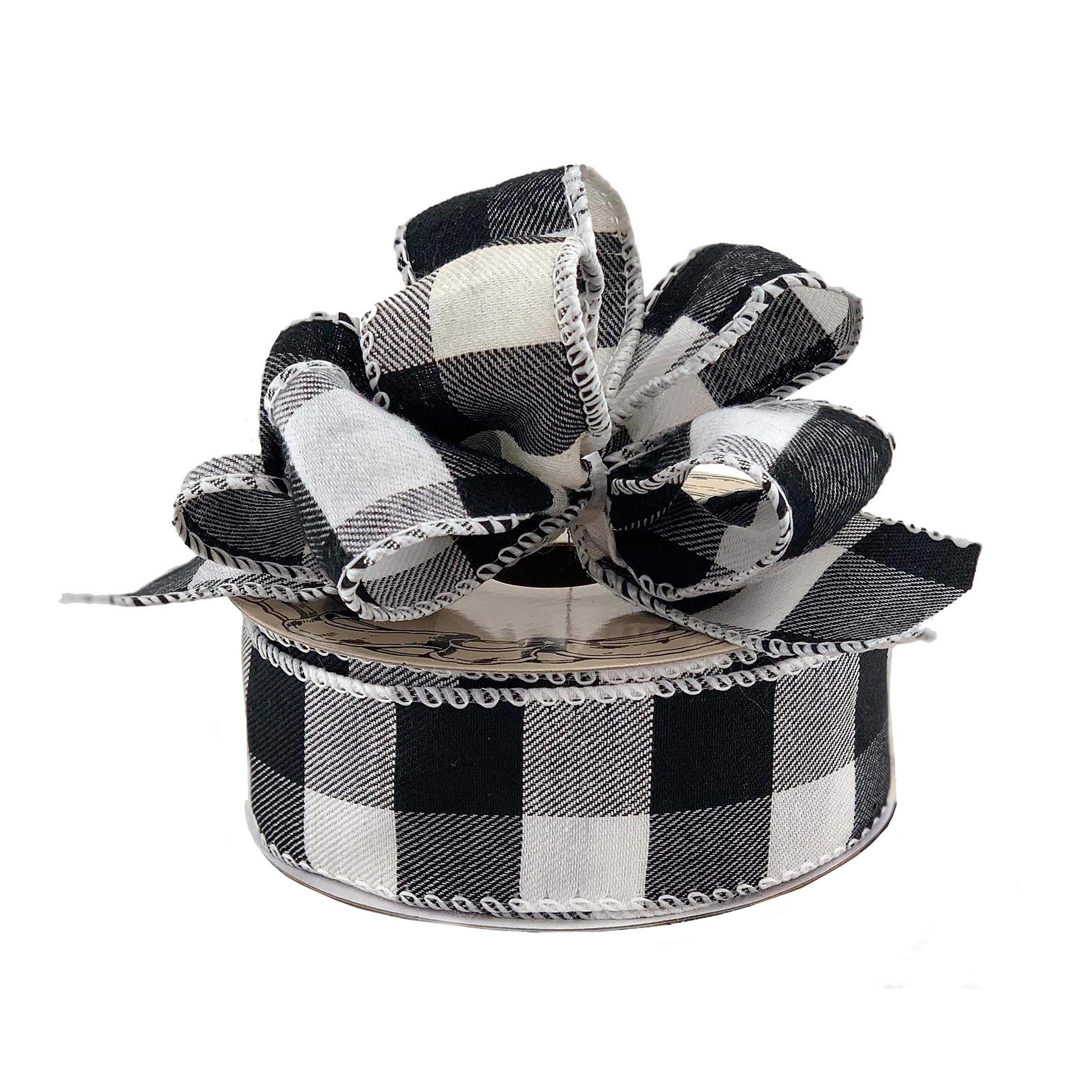Black and White Buffalo Plaid Wired Ribbon