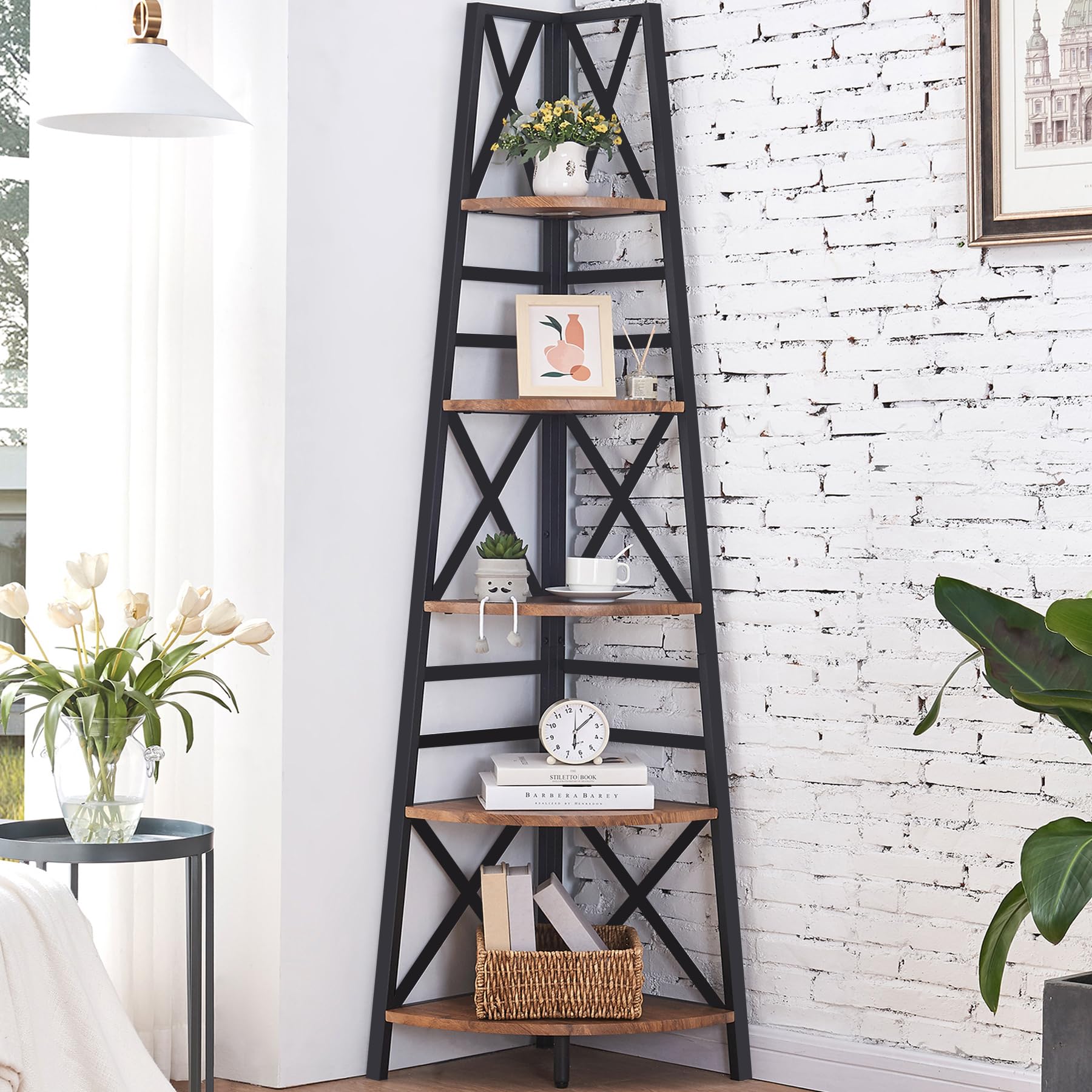 HOMBAZAAR 72-inch Corner Ladder Shelf