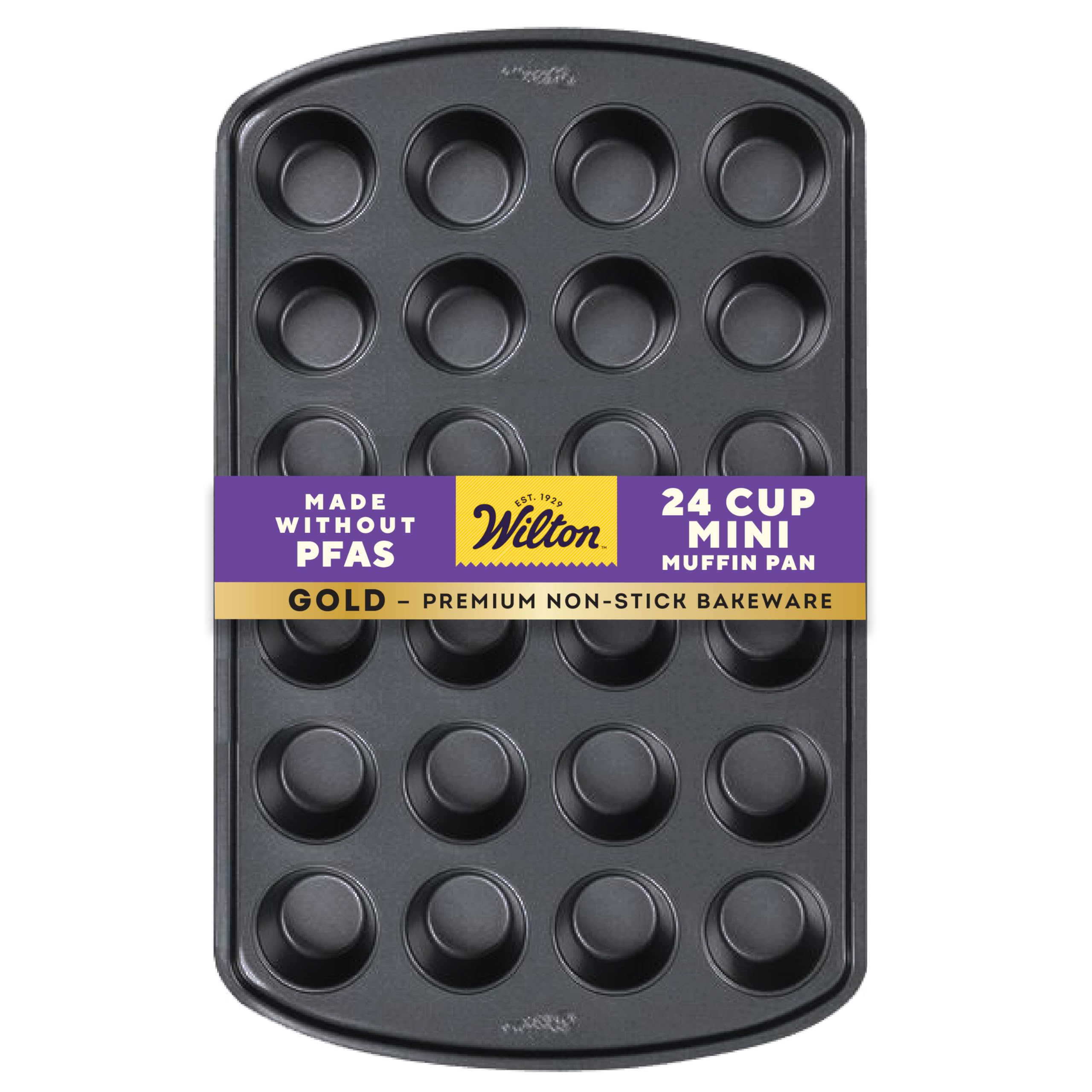 Wilton Gold Non-Stick 24-cup Muffin Pan, Cold-Rolled Steel Bakeware, Made without PFAs