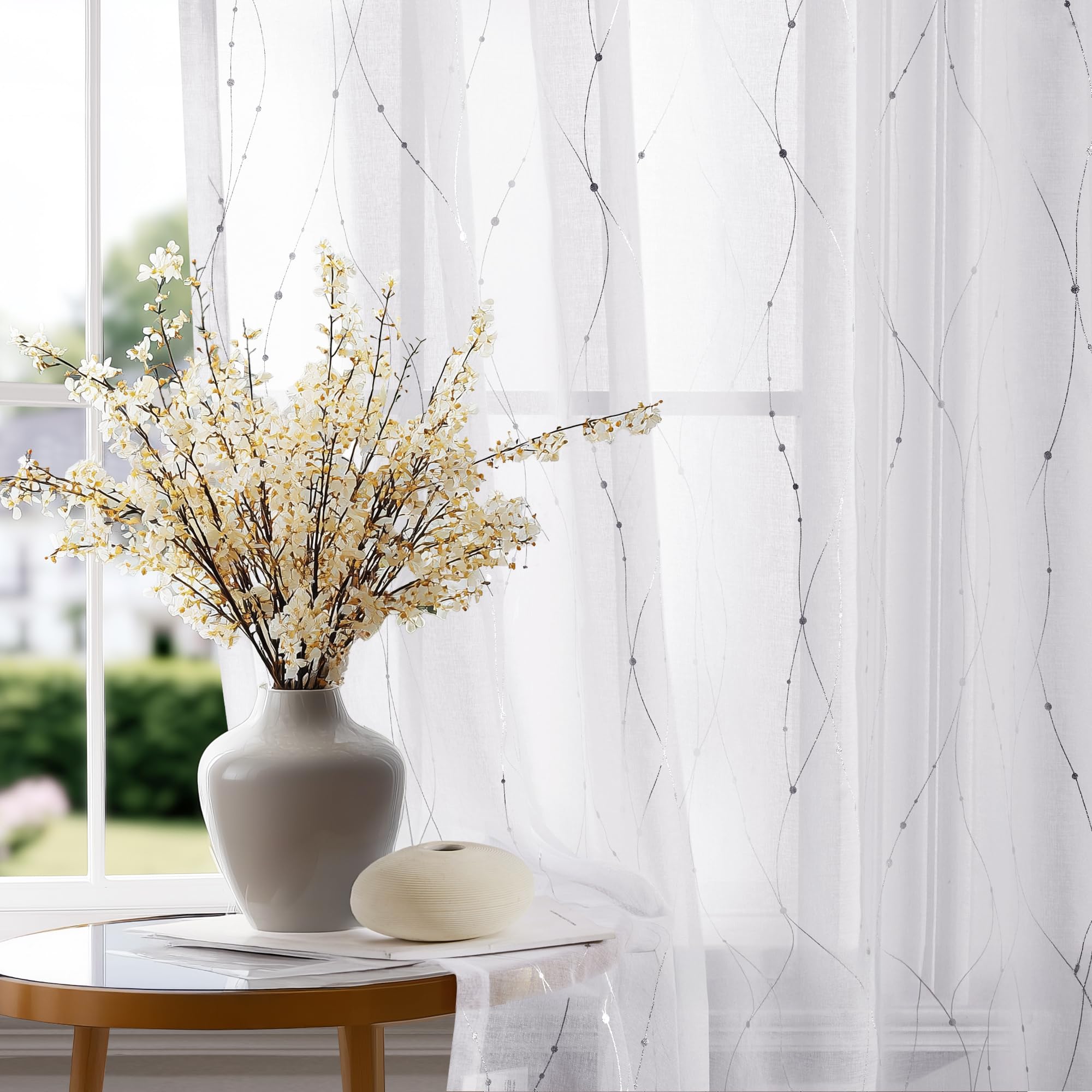 Deconovo Sheer Foil Print Curtains