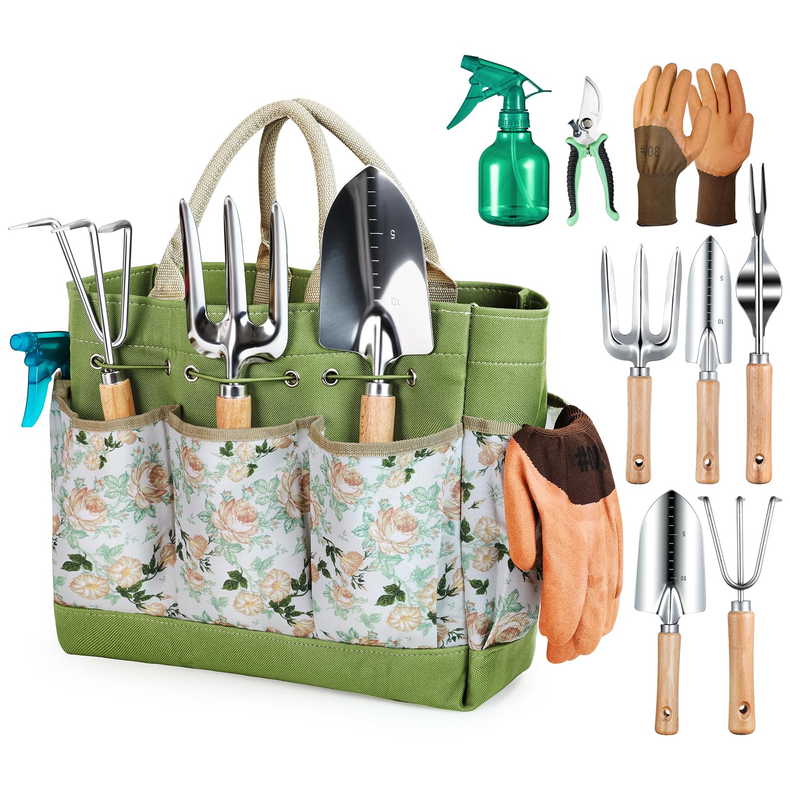 Grenebo 9-Piece Garden Tool Set with Tote
