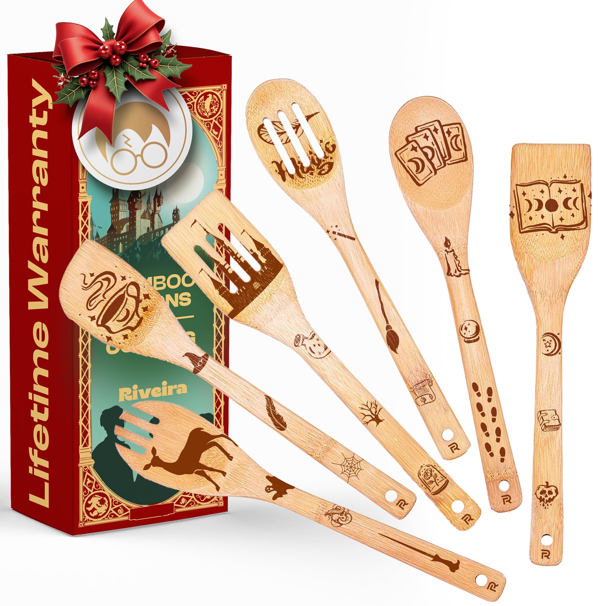 Riveira Magic Wizard Gifts Organic Wooden Spoons For Cooking Utensils Set 6-piece