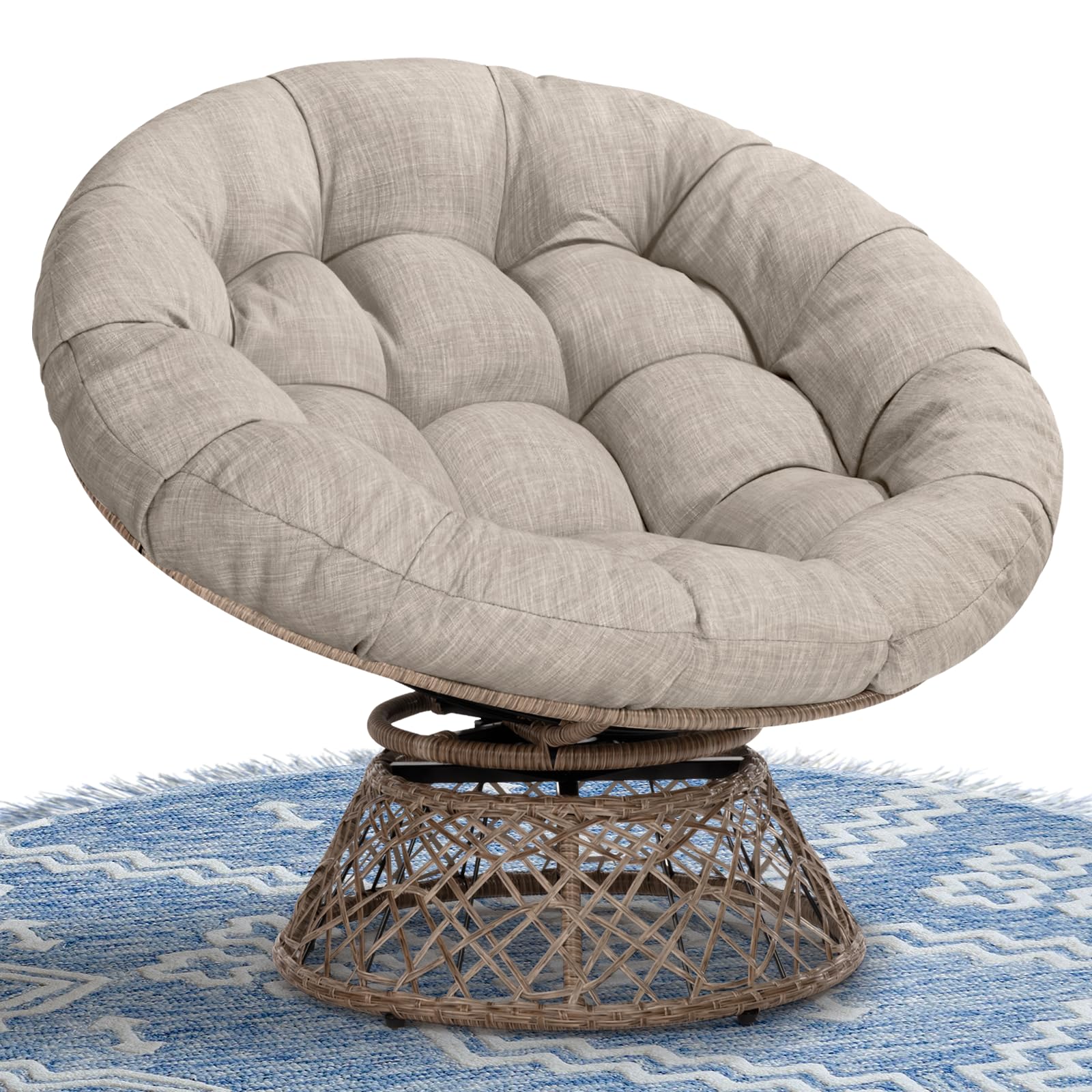 Bme 40" Ergonomic Wicker Papasan Chair (360° Swivel)