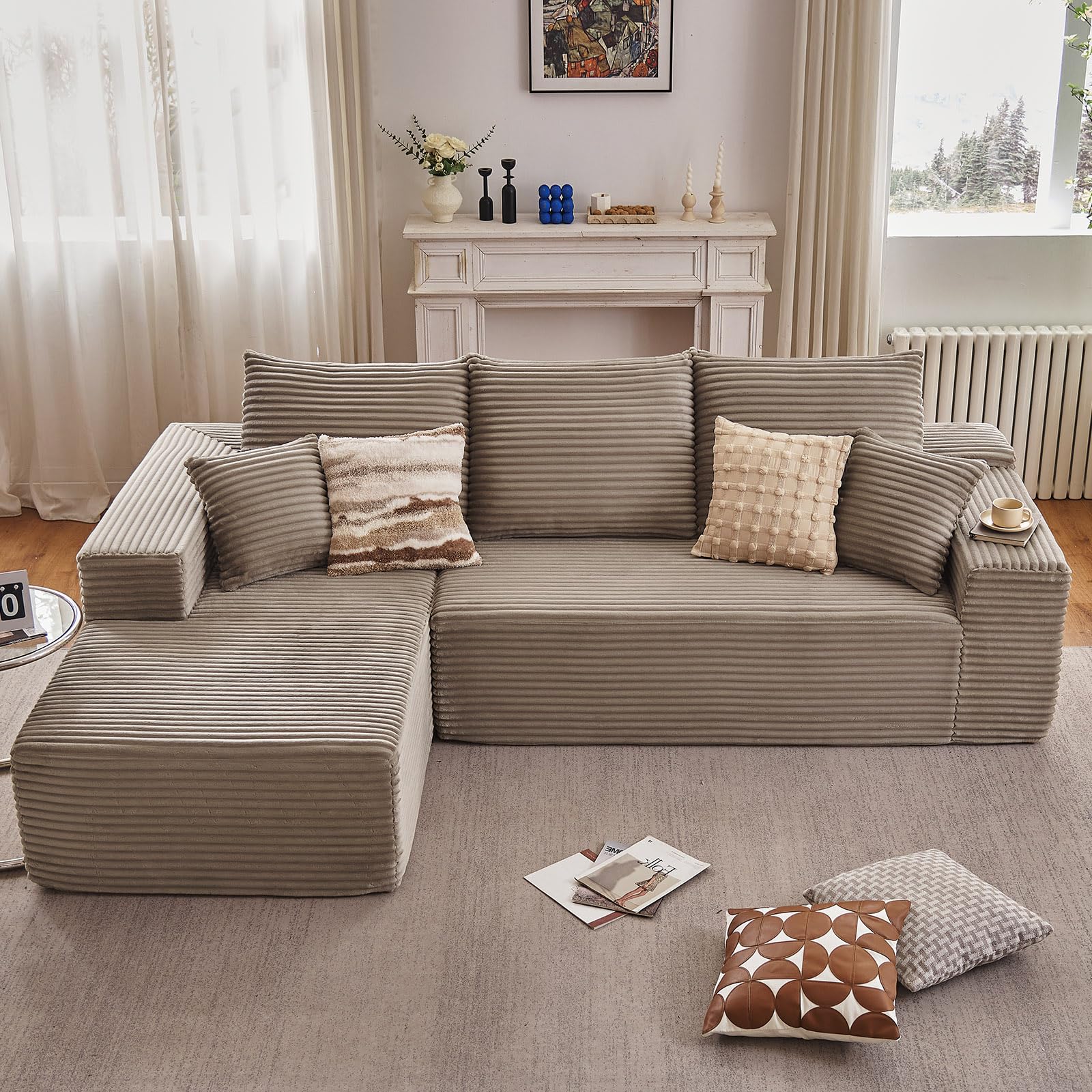 107" Cloud Sectional Couch with L-Shape Chaise, Modern Modular Comfy Sofa with Deep Seat, Upholstered Corduroy